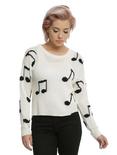Ivory Music Note Girls Sweater, WHITE, hi-res
