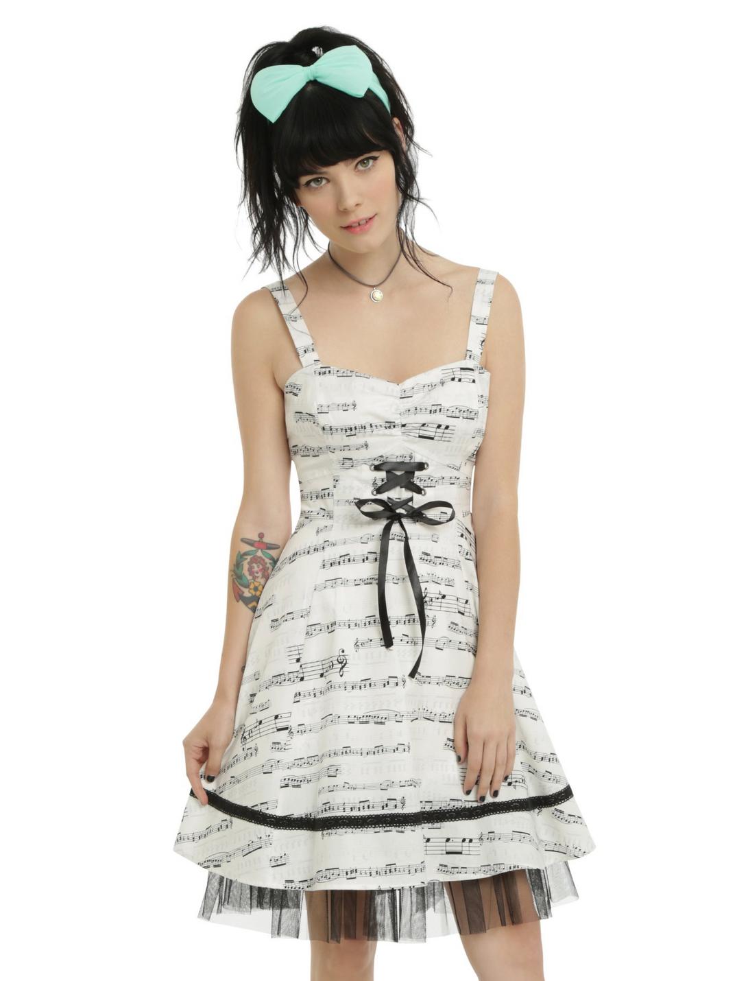 Ivory & Black Music Note Dress, IVORY, hi-res