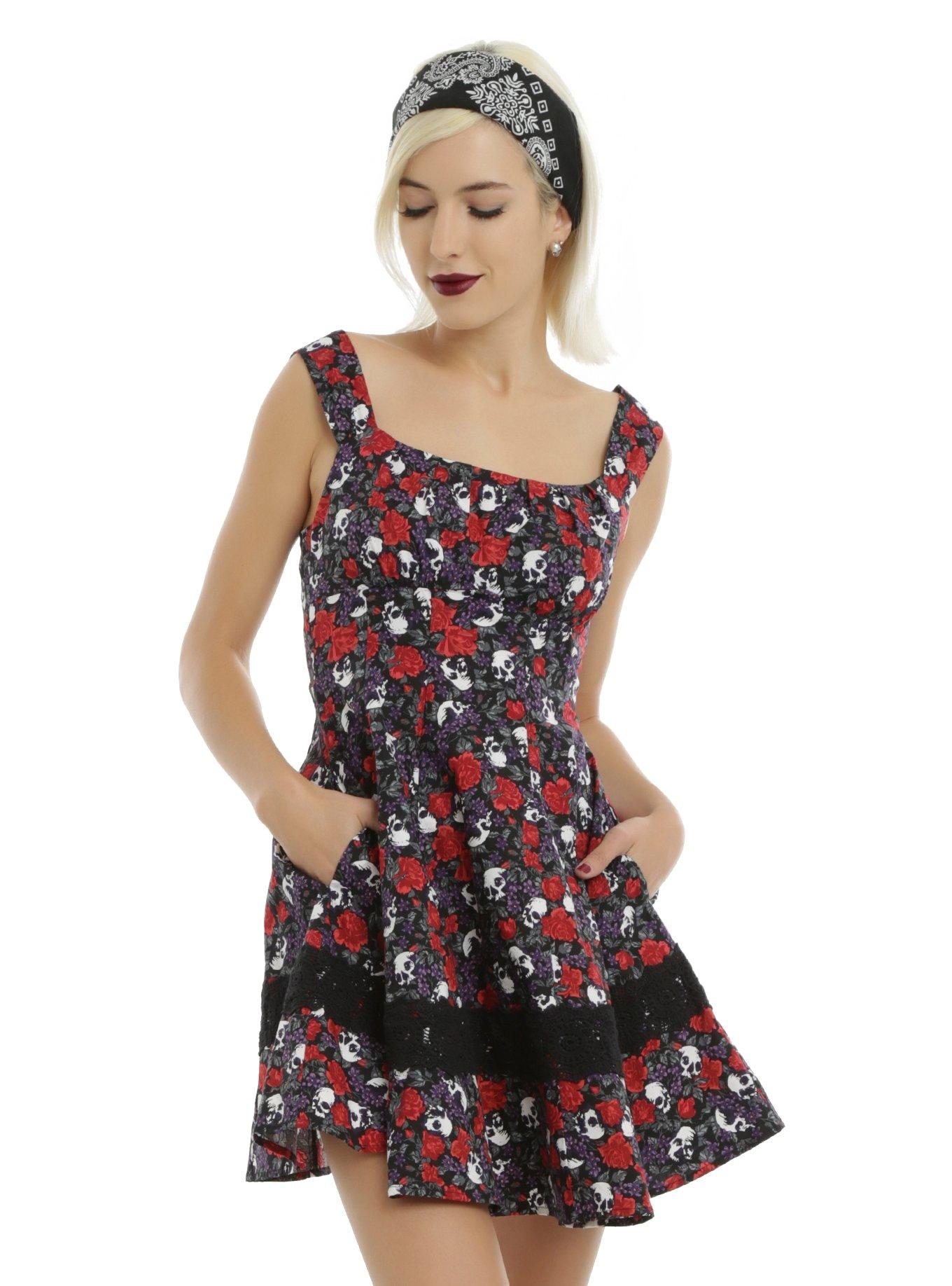 Purple & Red Skull Rose Dress, , hi-res