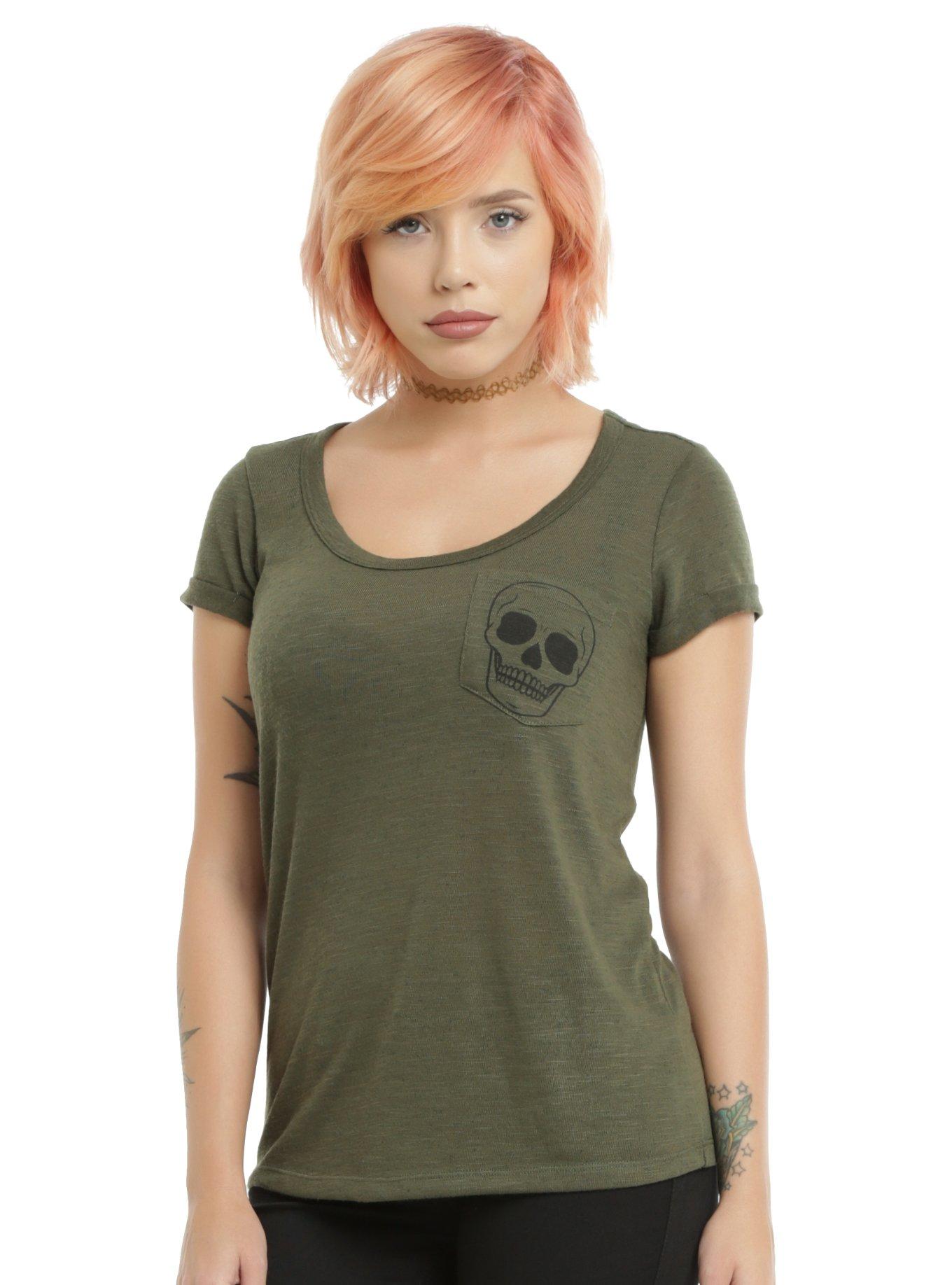 Skull Pocket Girls Rolled Sleeve T Shirt Hot Topic