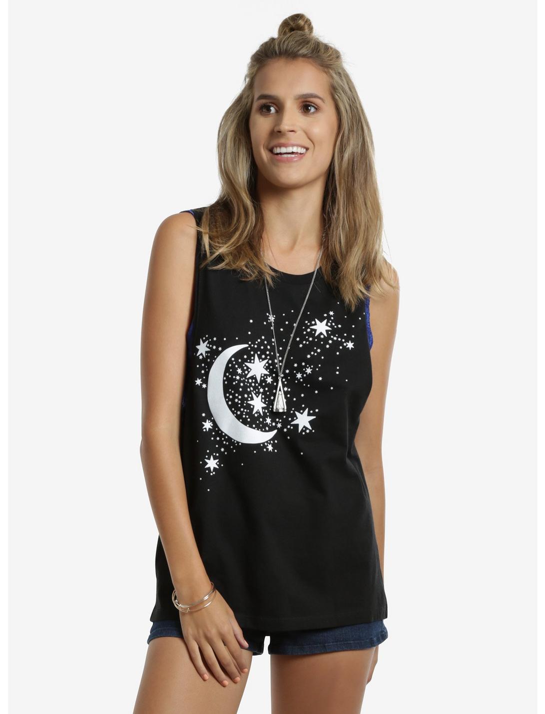 Moon And Stars Womens Muscle Top, BLACK, hi-res