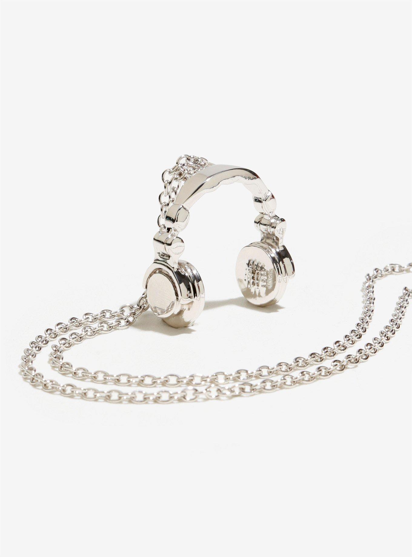 Sound Headz 14K White Gold Plated DJ Headphone Necklace, , hi-res