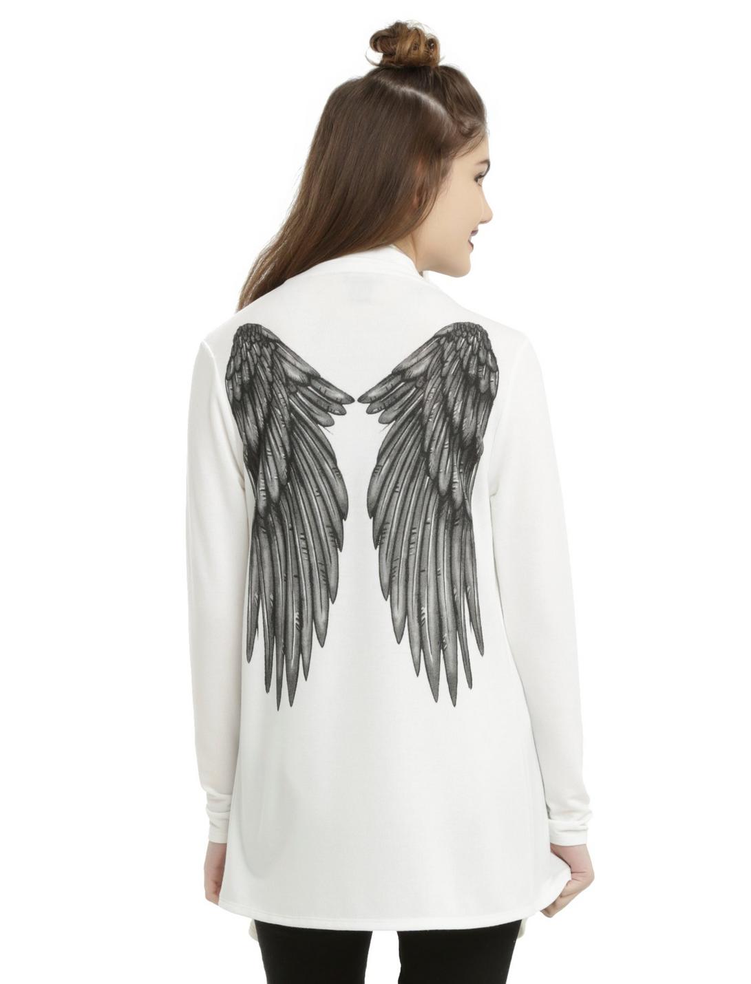 Ivory & Black Angel Wing Girls Flyaway Cardigan, IVORY, hi-res