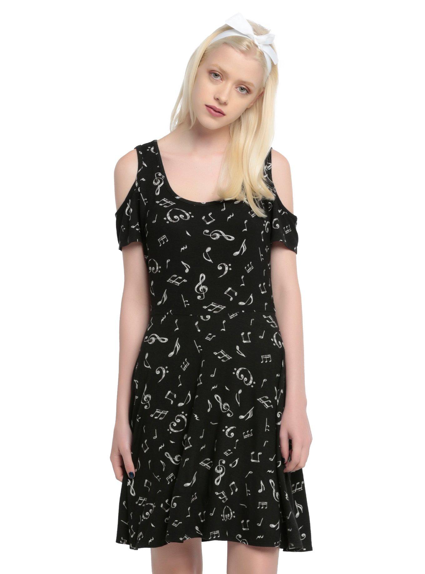 Black & White Music Cold Shoulder Dress, , hi-res