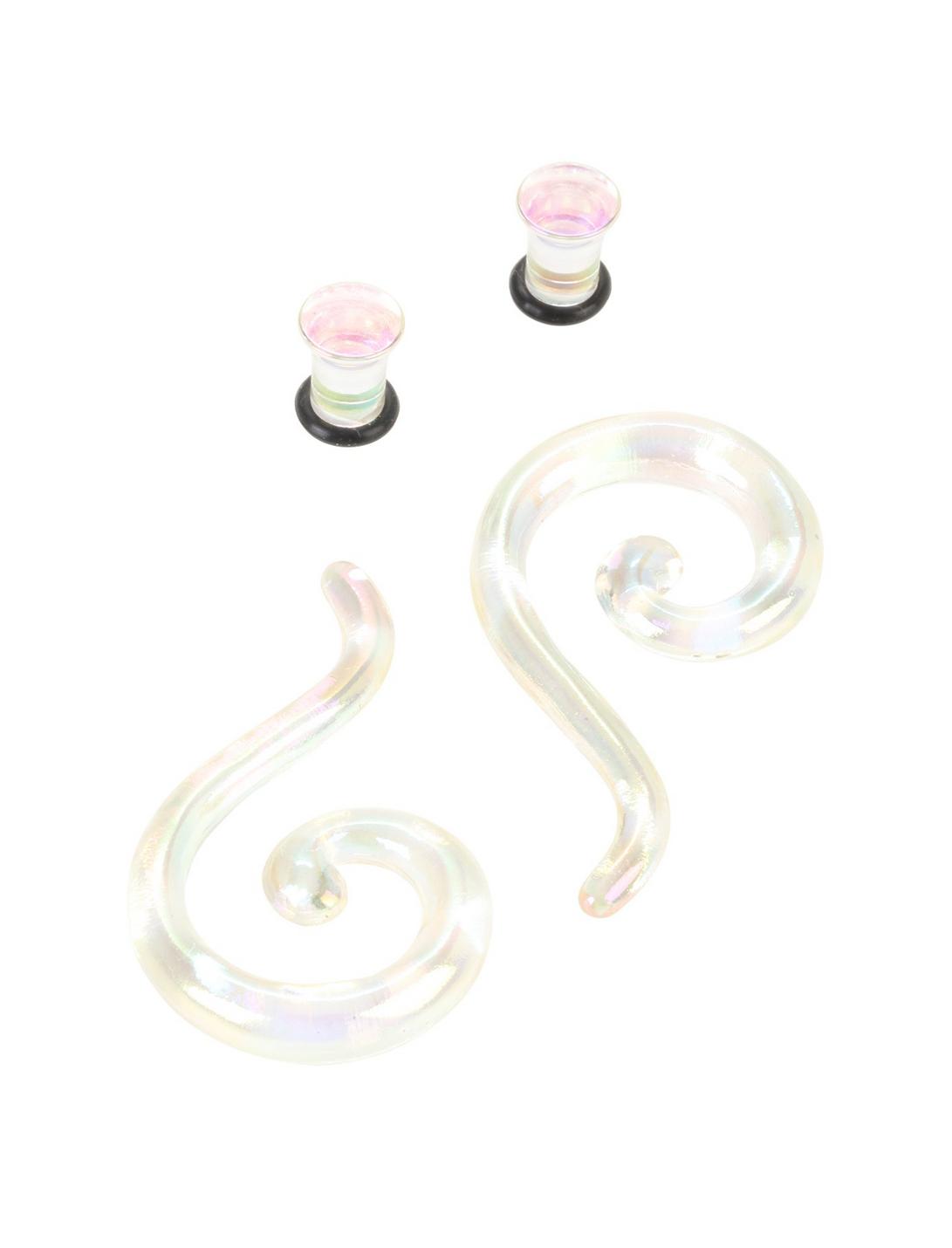 Acrylic Iridescent Hook Spiral Pincher & Plug 4 Pack, , hi-res