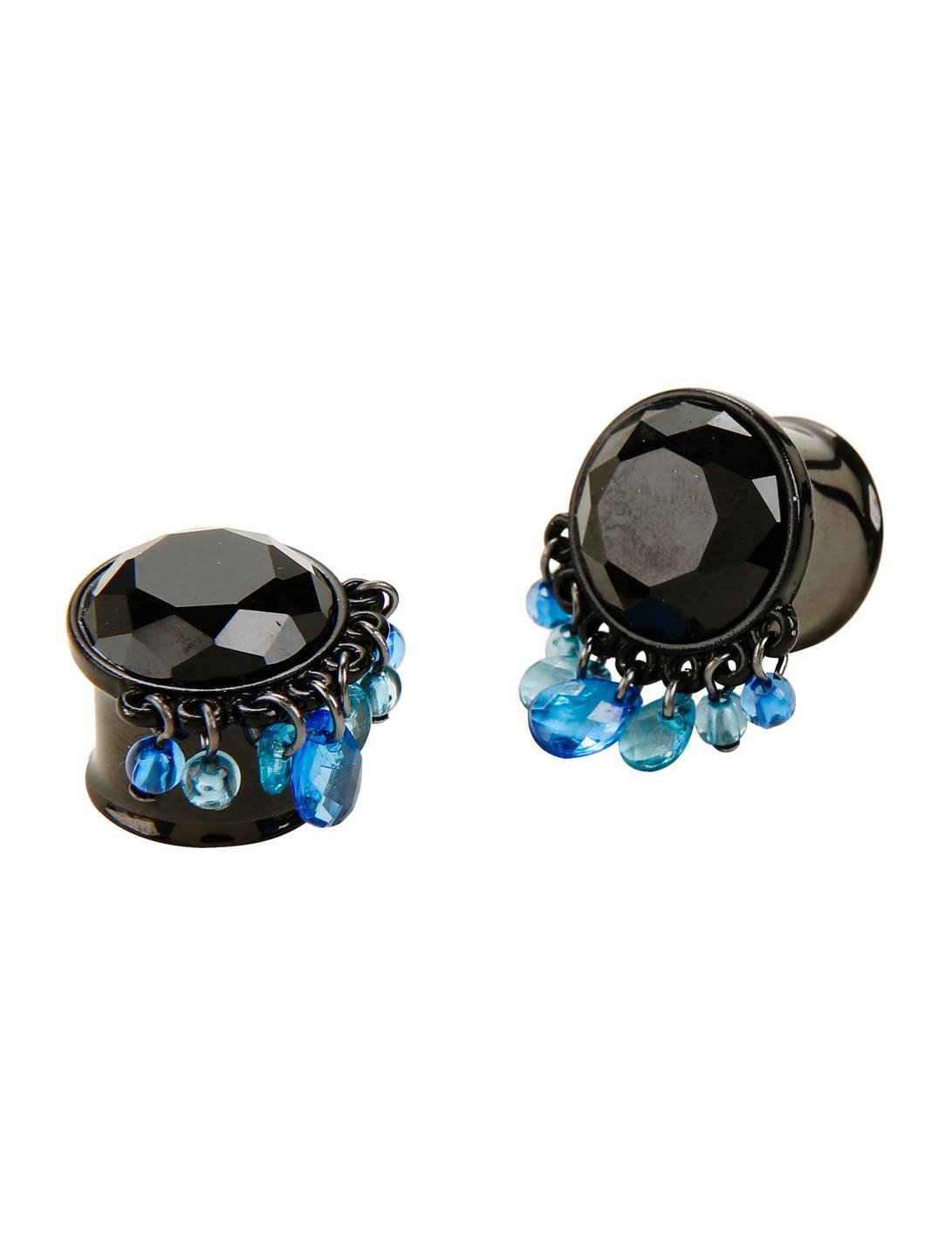 Black Faceted Gem With Blue Dangle Bead Plug 2 Pack, , hi-res