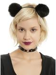 Black Fuzzy Pom Pom Ears Headband, , hi-res