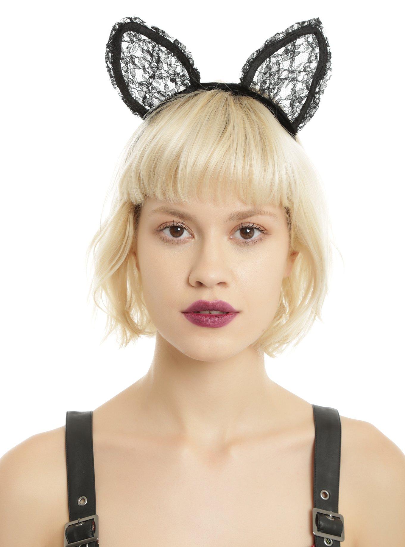 Black Lace Cat Ears Headband, , hi-res