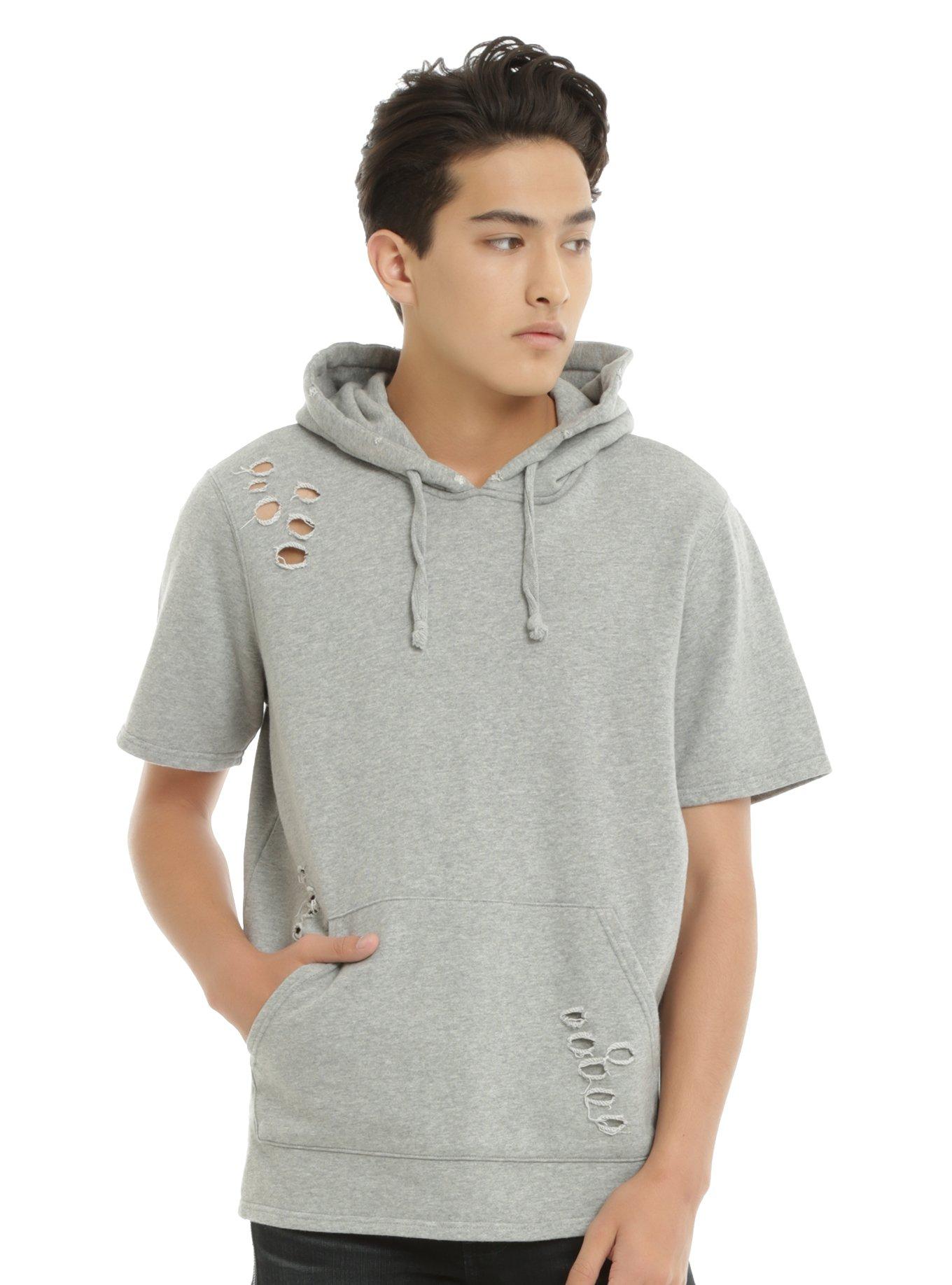 Tyler Carter Short-Sleeve Destructed Hoodie, GREY, hi-res