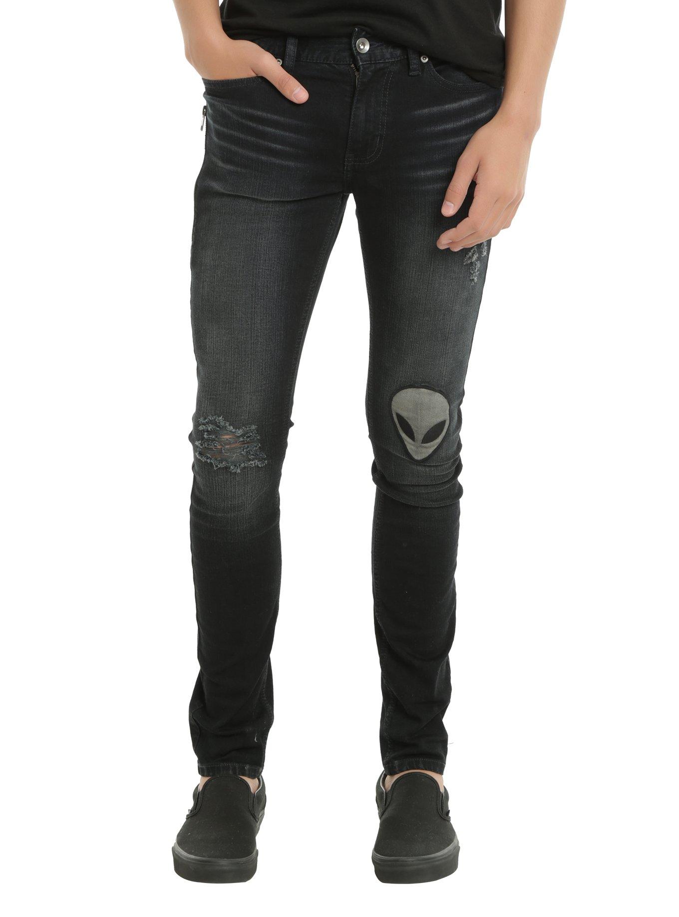 Tyler Carter Destructed Alien Patch Skinny Jeans, DARK BLUE, hi-res