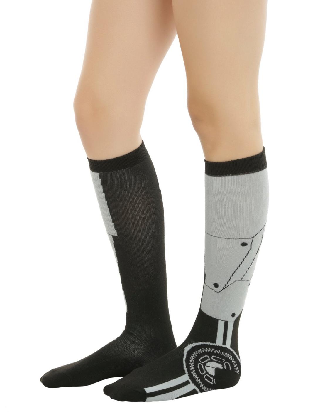 Blackheart Black & Grey Gear Knee-High Socks, , hi-res