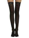 Blackheart Black Stripe Lace Thigh Highs, BLACK, hi-res
