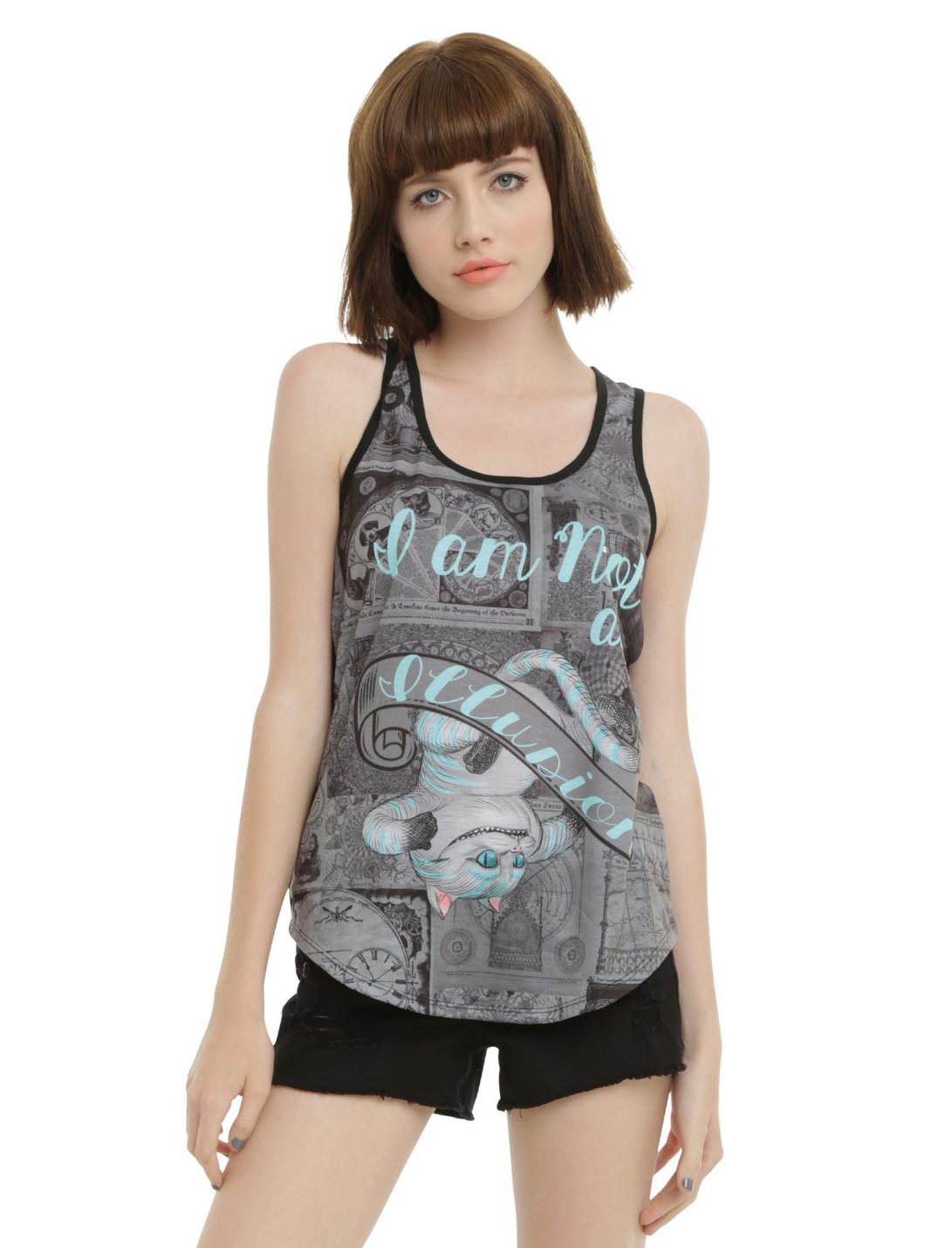 Disney Alice Through The Looking Glass Illusion Cheshire Cat Girls Tank Top, GREY, hi-res