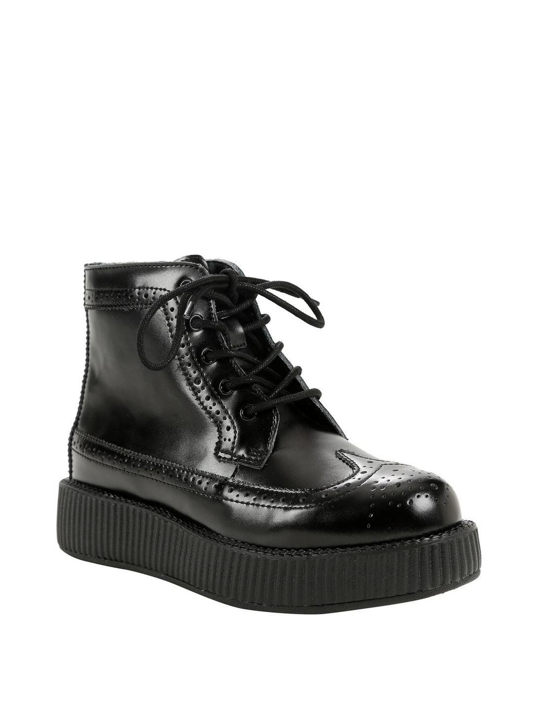 T.U.K Black Wingtip Leather Boot, BLACK, hi-res