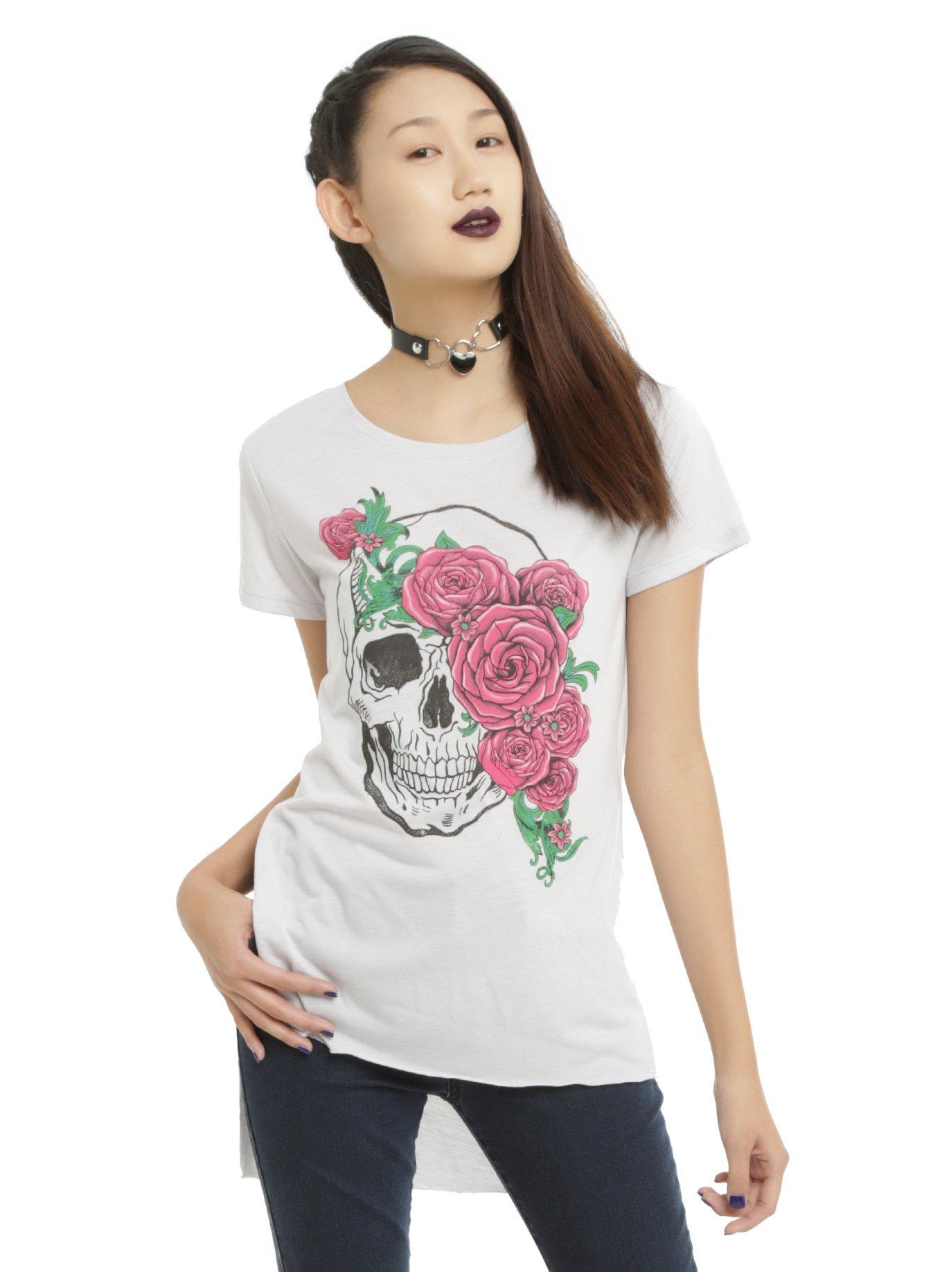 Skull Rose Headpiece Girls T-Shirt, LIGHT GRAY, hi-res