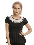 Black With Ivory Lace Girls Peplum Top, BLACK, hi-res