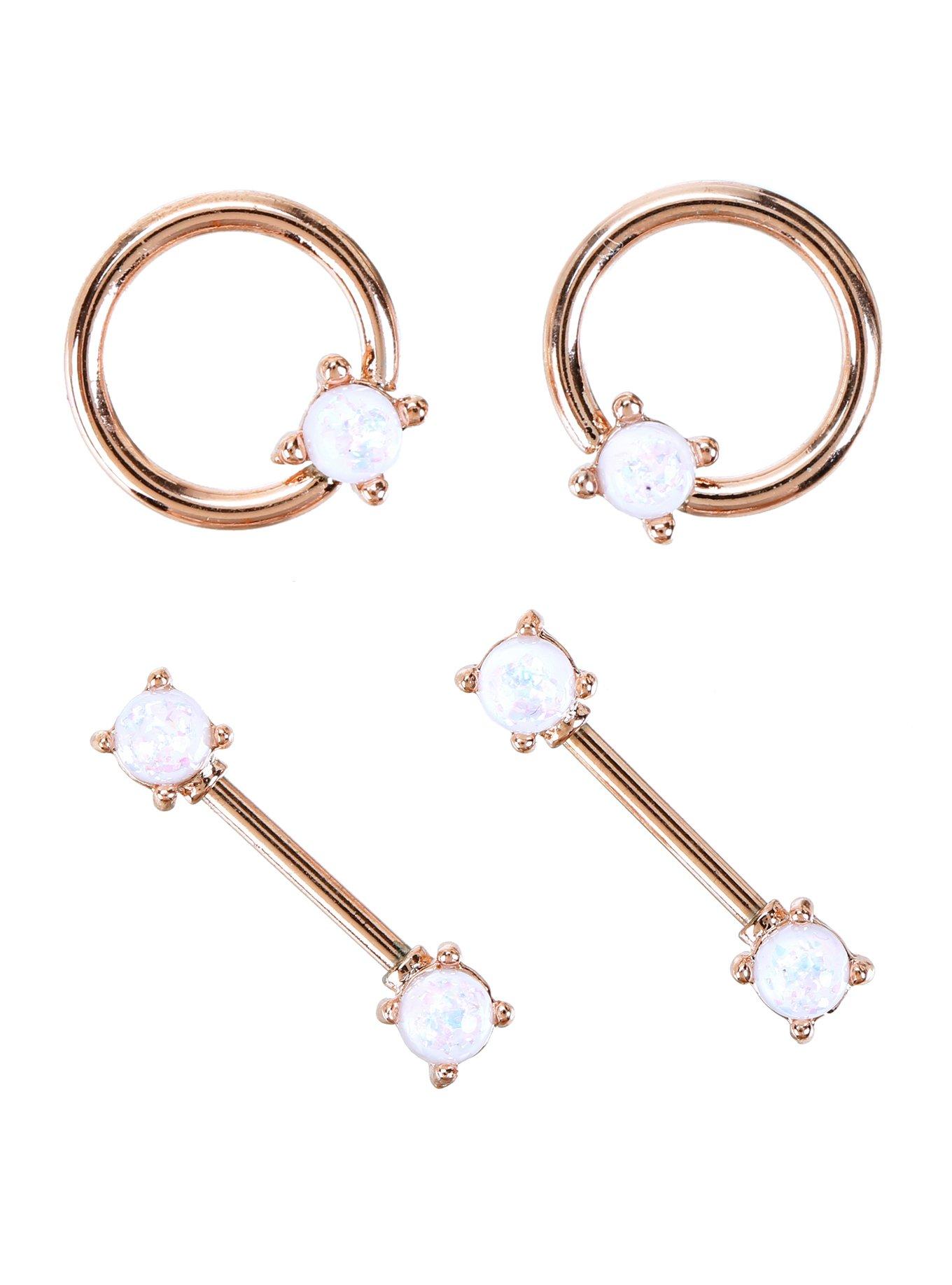 14G Steel Rose Gold White Opal Nipple 4 Pack, , hi-res