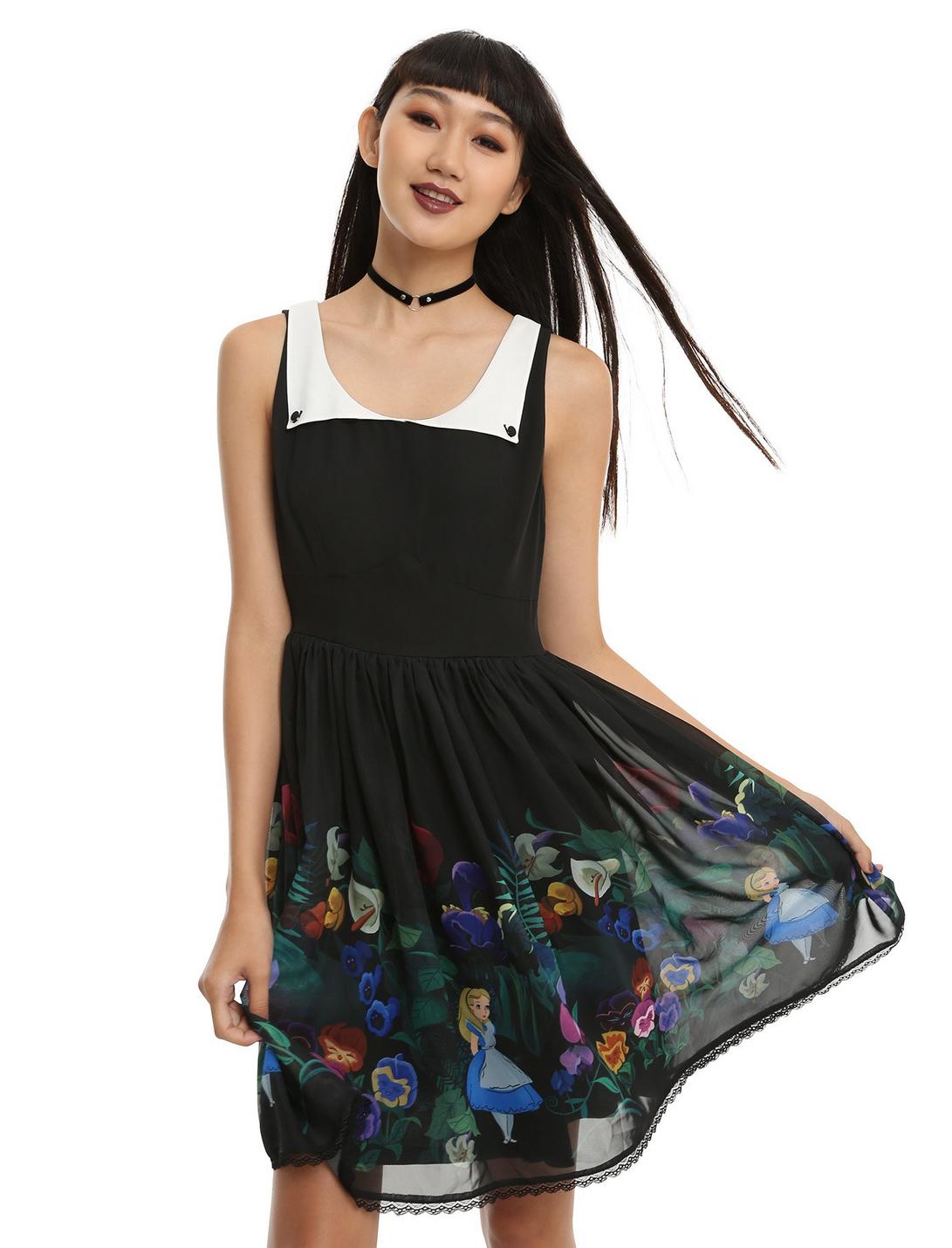 Disney Alice In Wonderland Collar Floral Dress, BLACK, hi-res