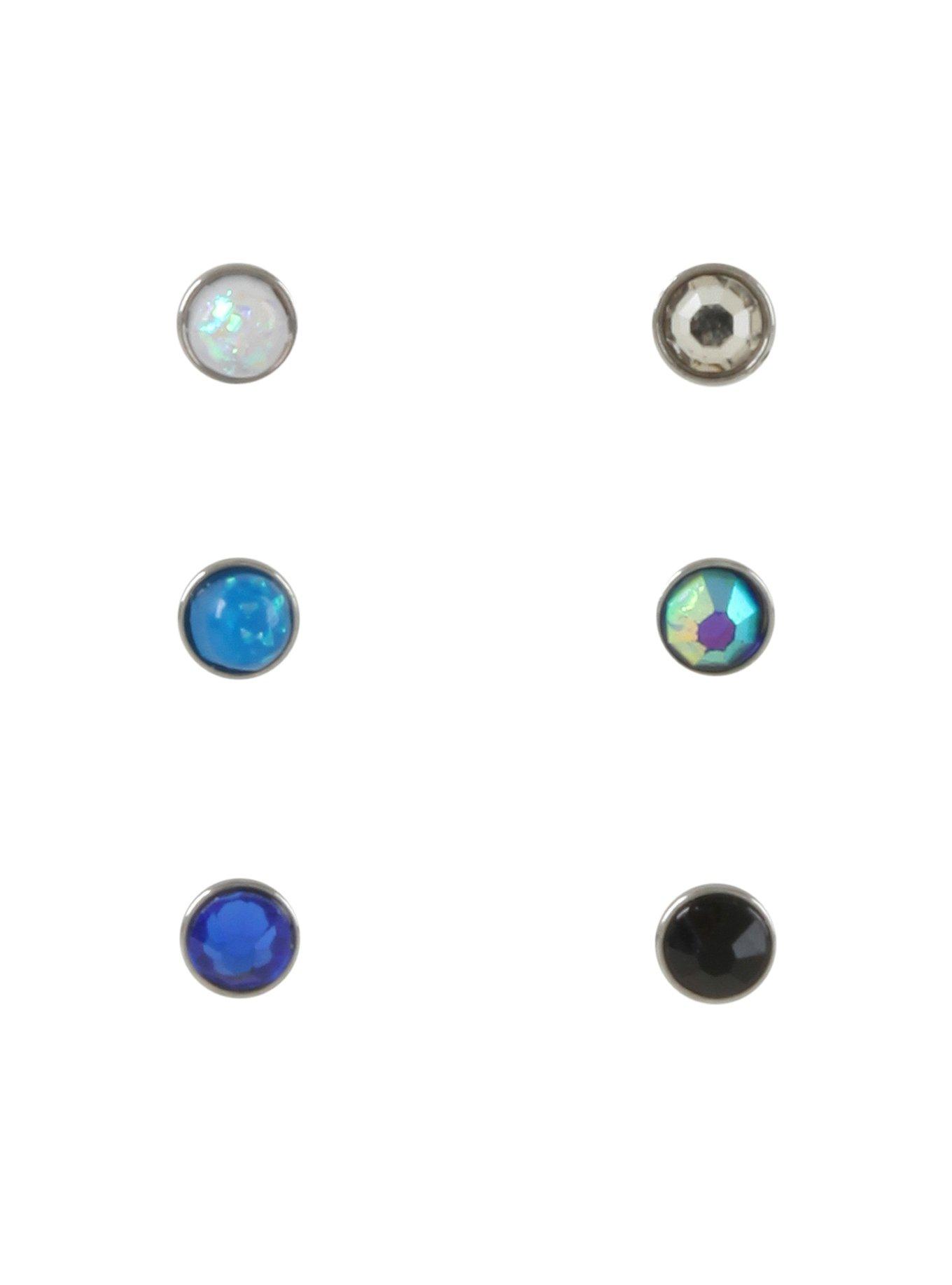 Steel Opal Mix Nose Stud 6 Pack, BLUE, hi-res