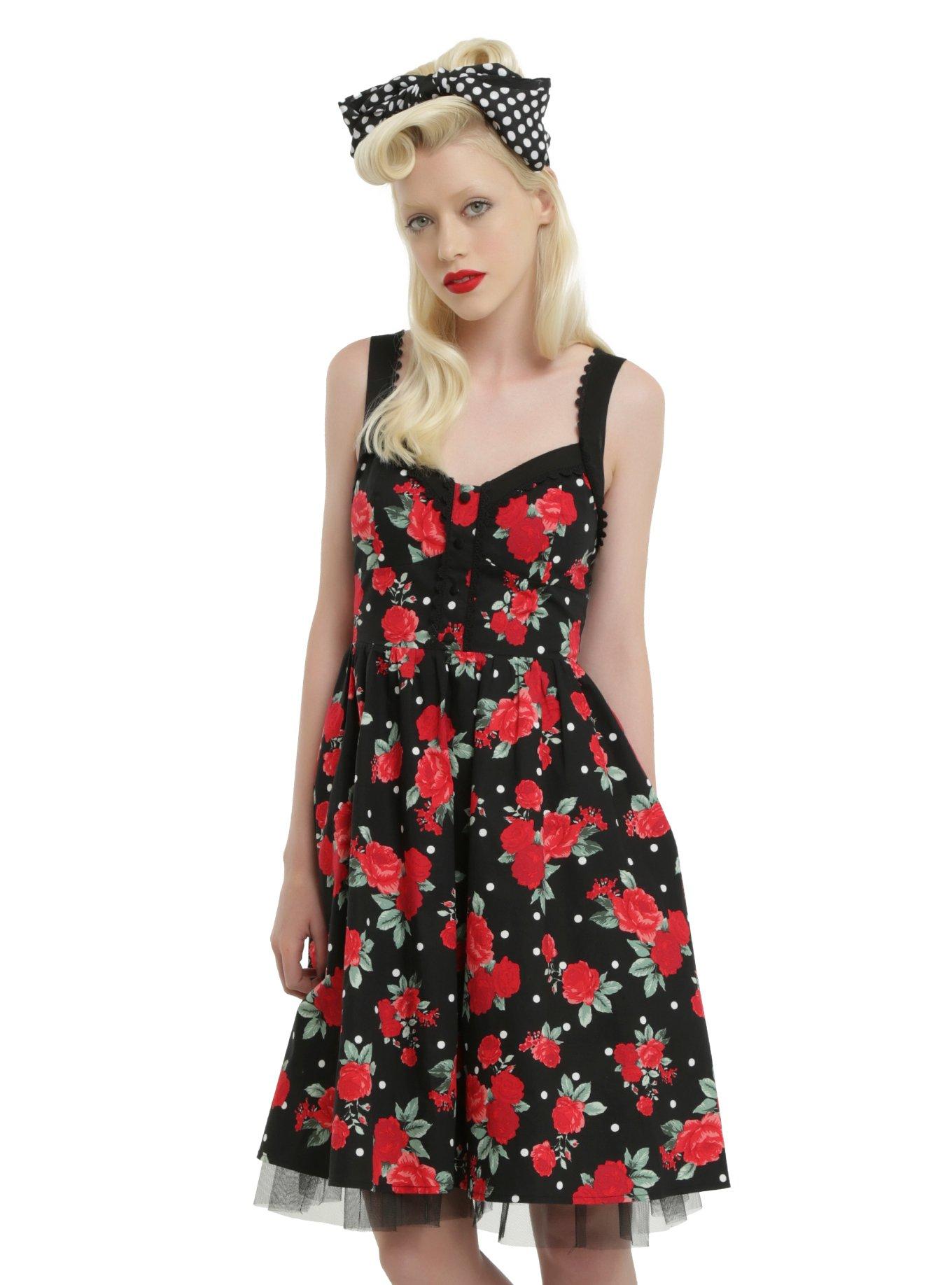 Black & White Polka Dot Floral Dress Hot Topic