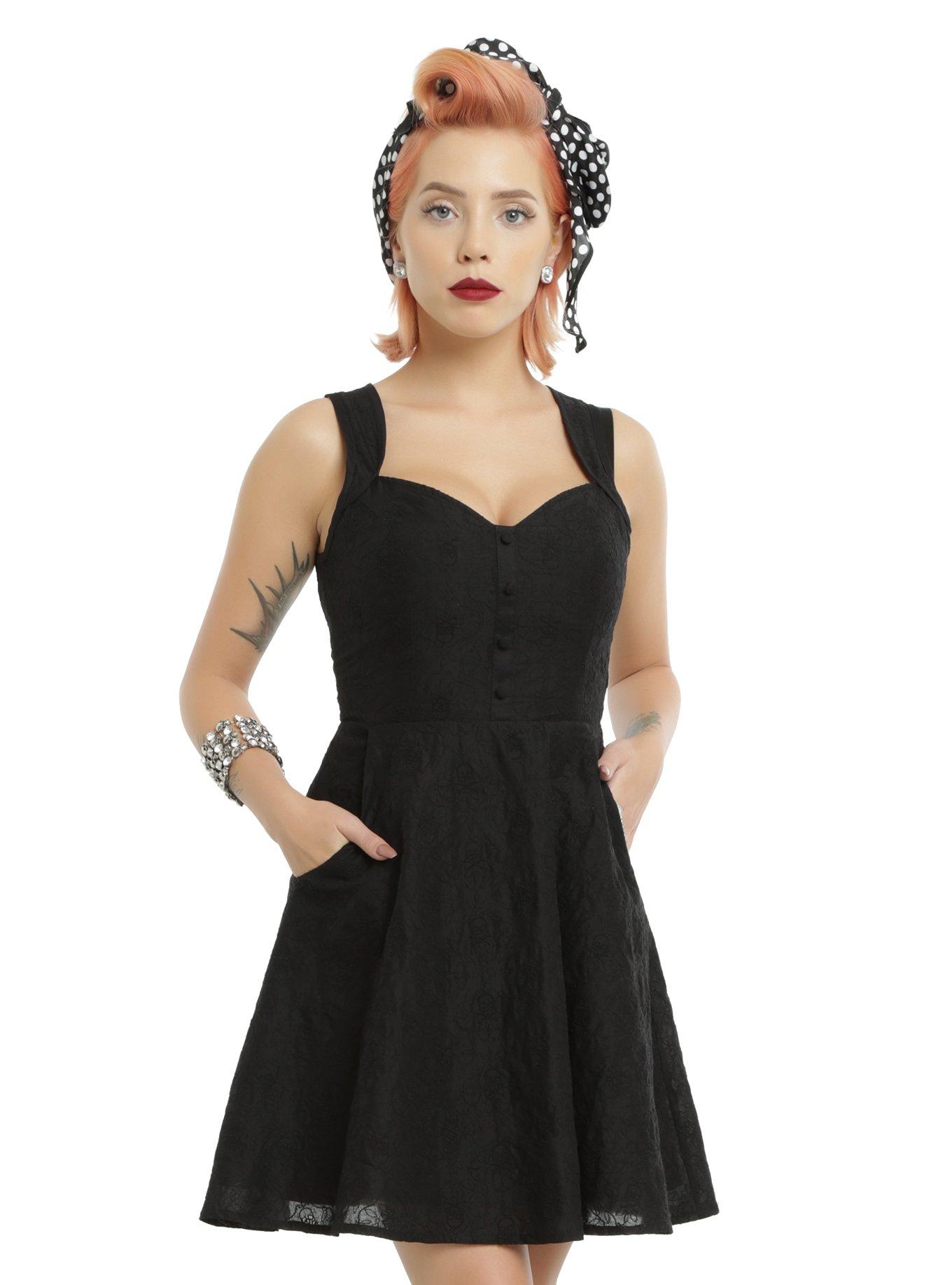 Skull Embroidered Corset Back Dress, BLACK, hi-res