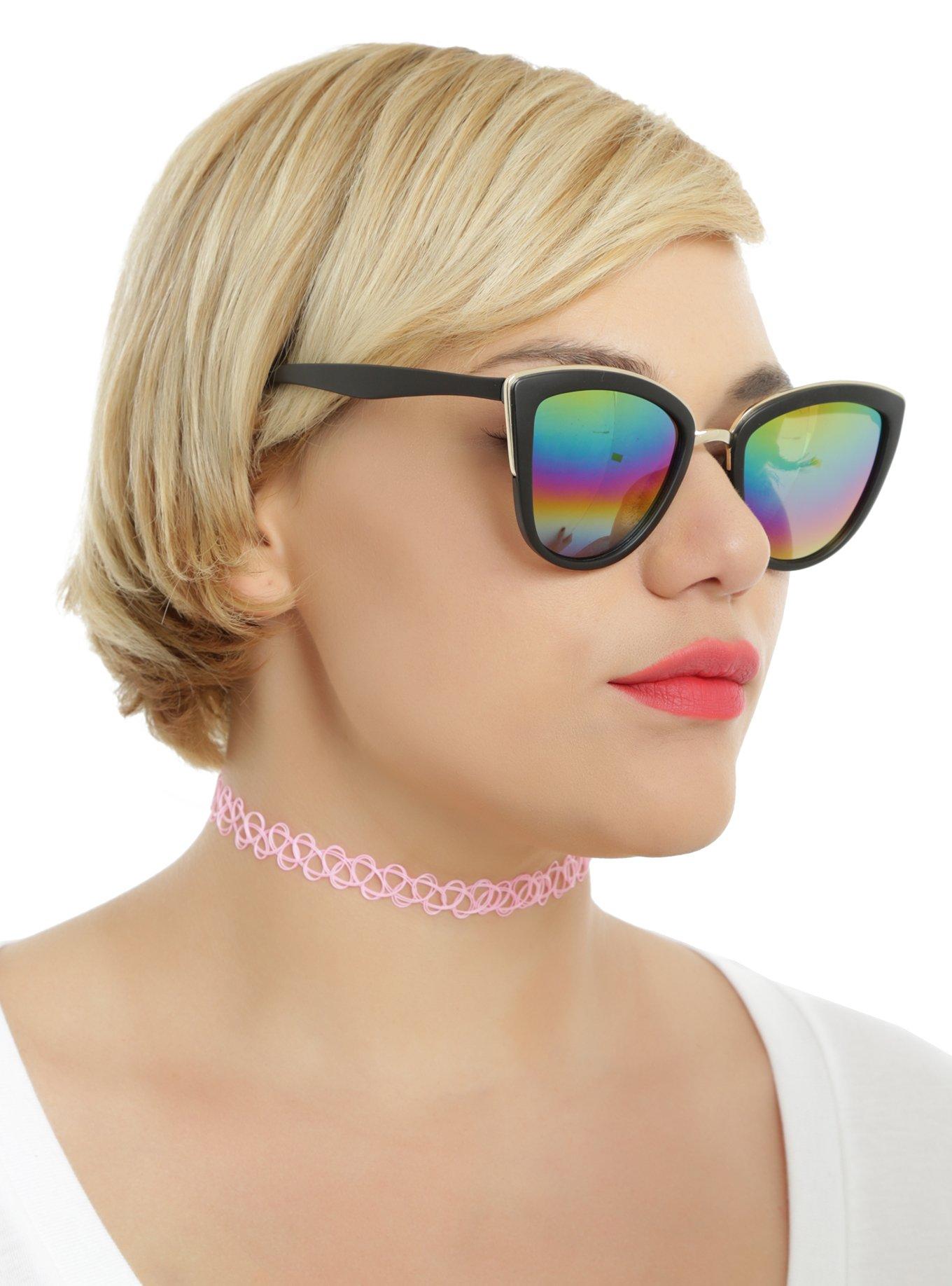 Black Rainbow Lens Metal Bridge Sunglasses, , hi-res