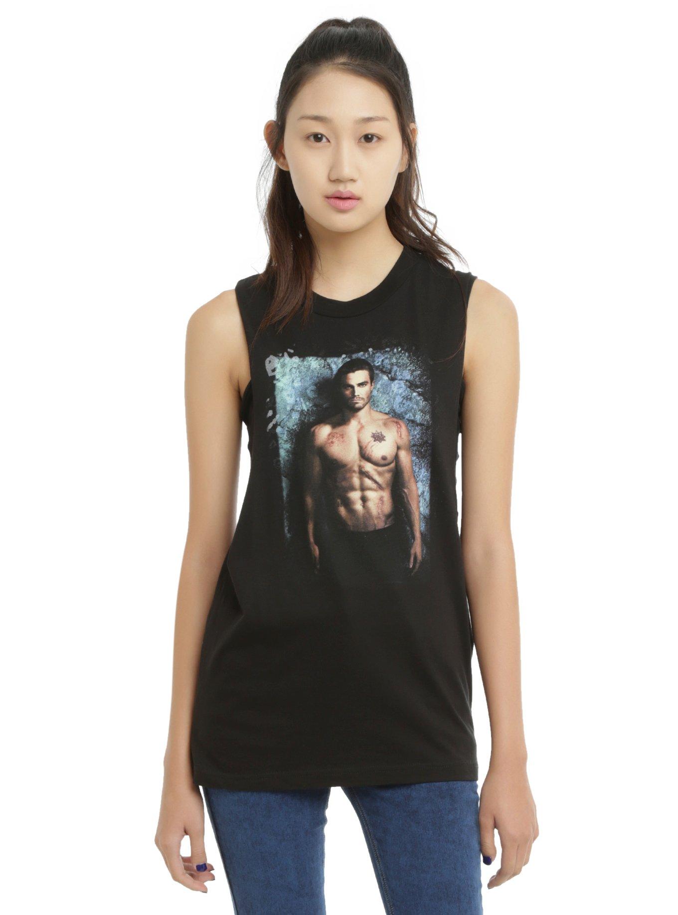 DC Comics Arrow Shirtless Oliver Queen Girls Muscle Top, BLACK, hi-res