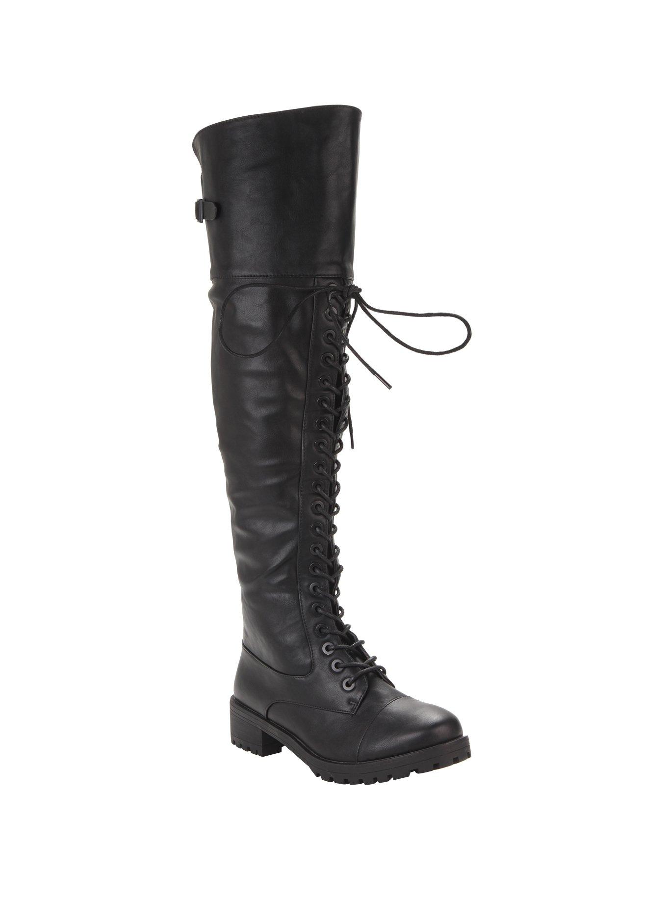 Black Over-The-Knee Combat Boots | Hot Topic