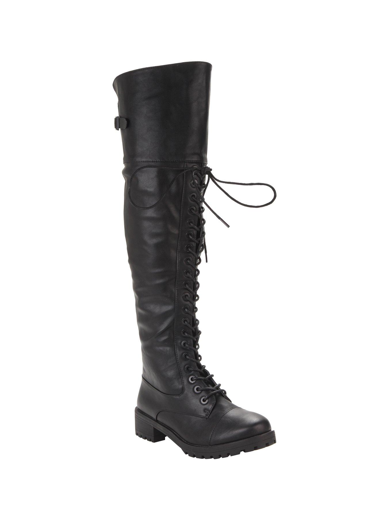 Black Over The Knee Combat Boots Hot Topic 