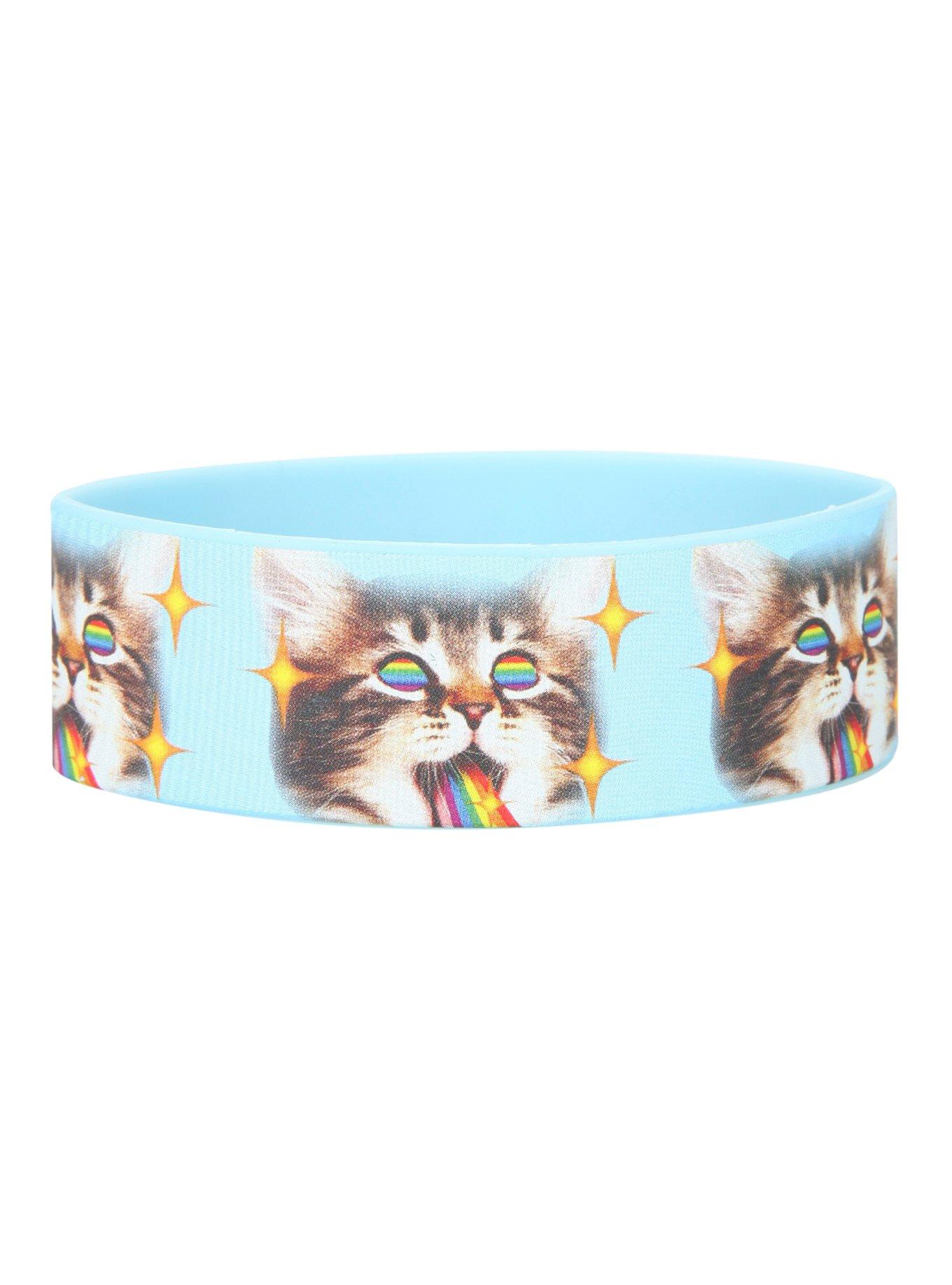 Light Blue Rainbow Cat Rubber Bracelet, , hi-res