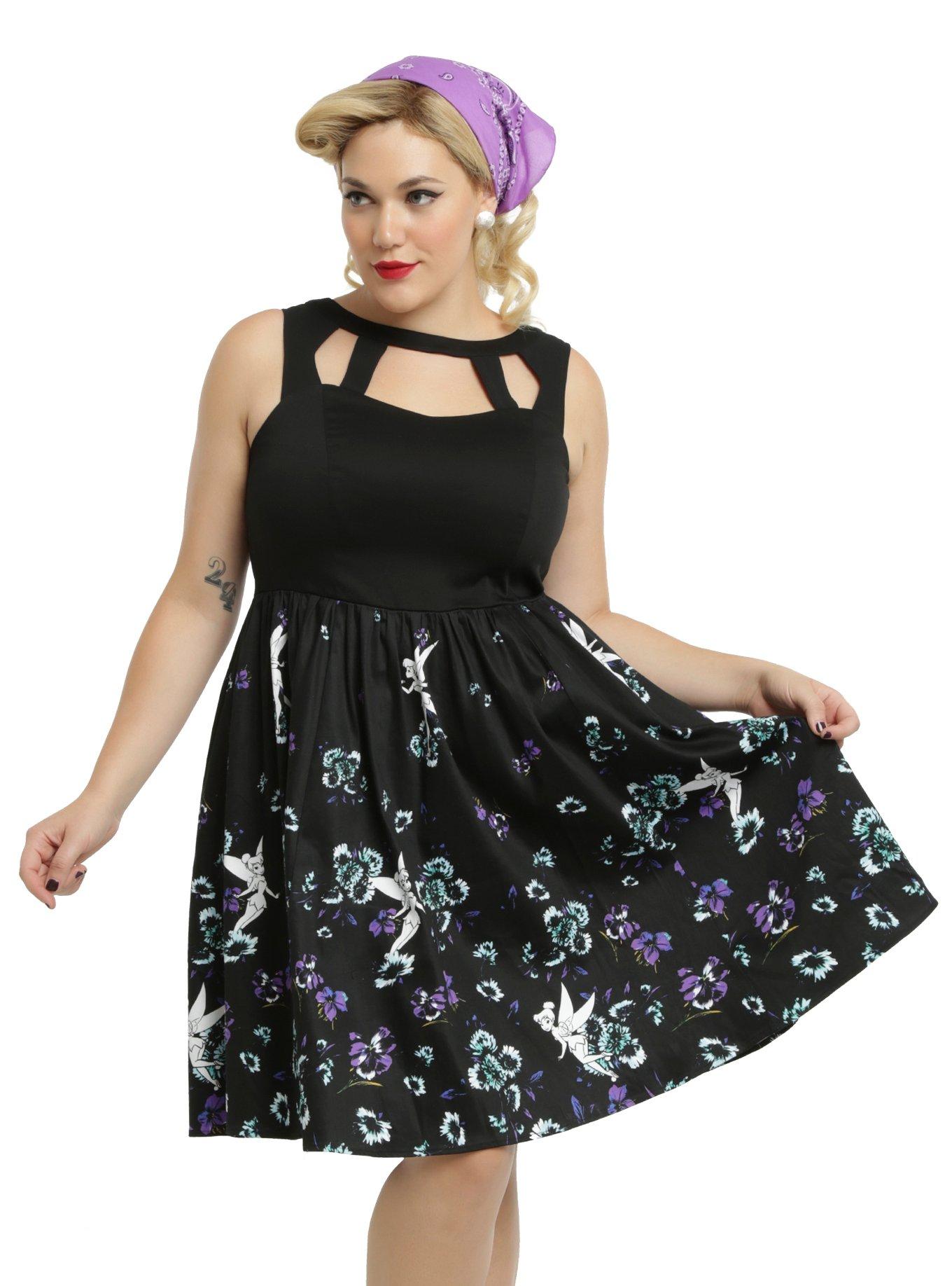 Disney Peter Pan Tinker Bell Cut-Out Neckline Dress Plus Size, BLACK, hi-res