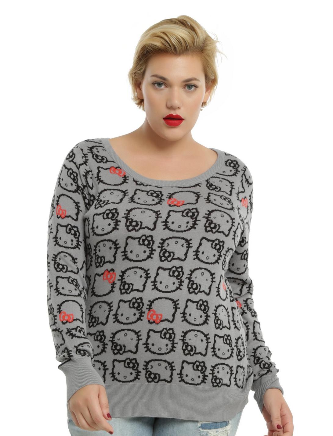 Hello Kitty Allover Print Girls Sweater Plus Size, WHITE, hi-res