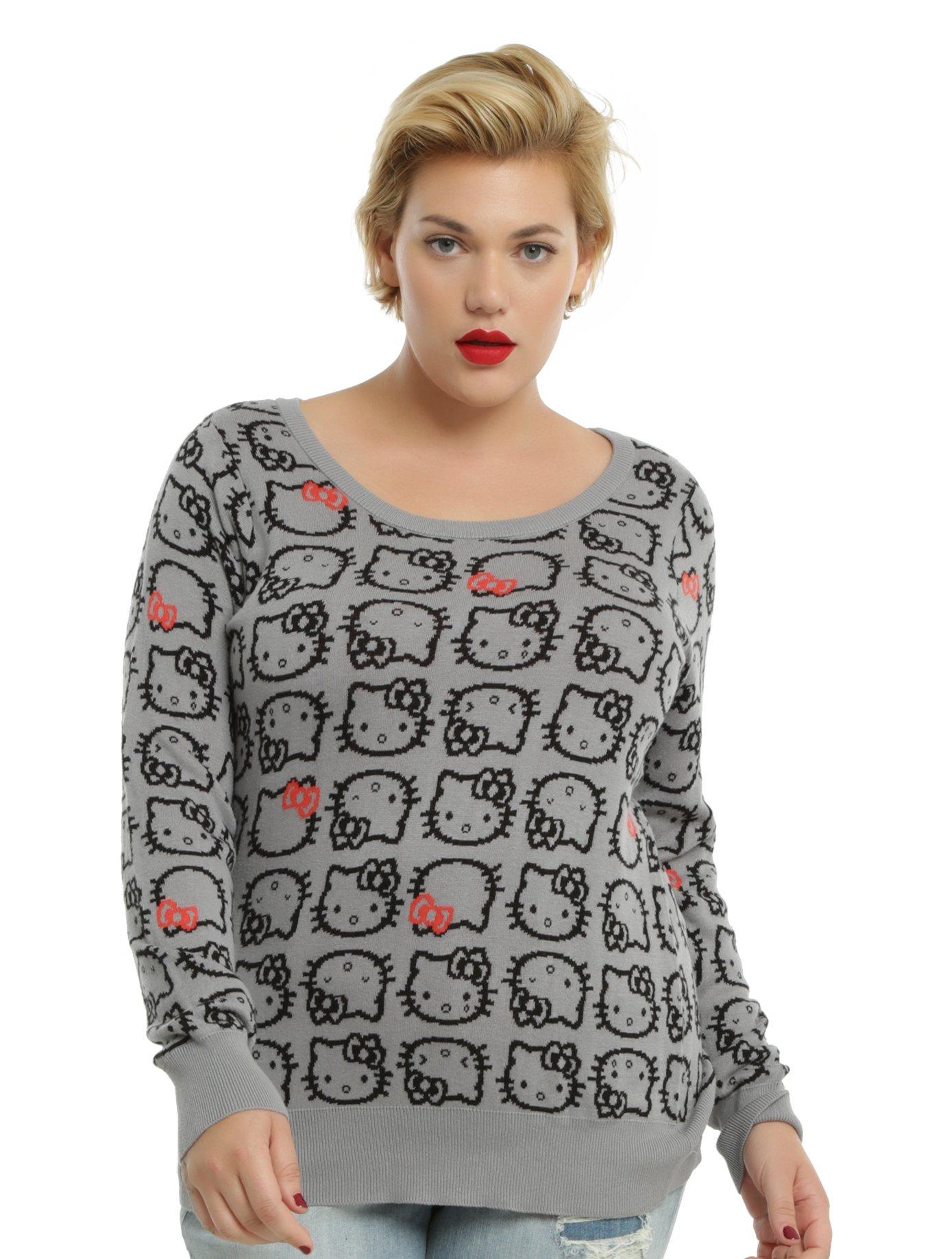 Hello Kitty Allover Print Girls Sweater Plus Size, WHITE, hi-res