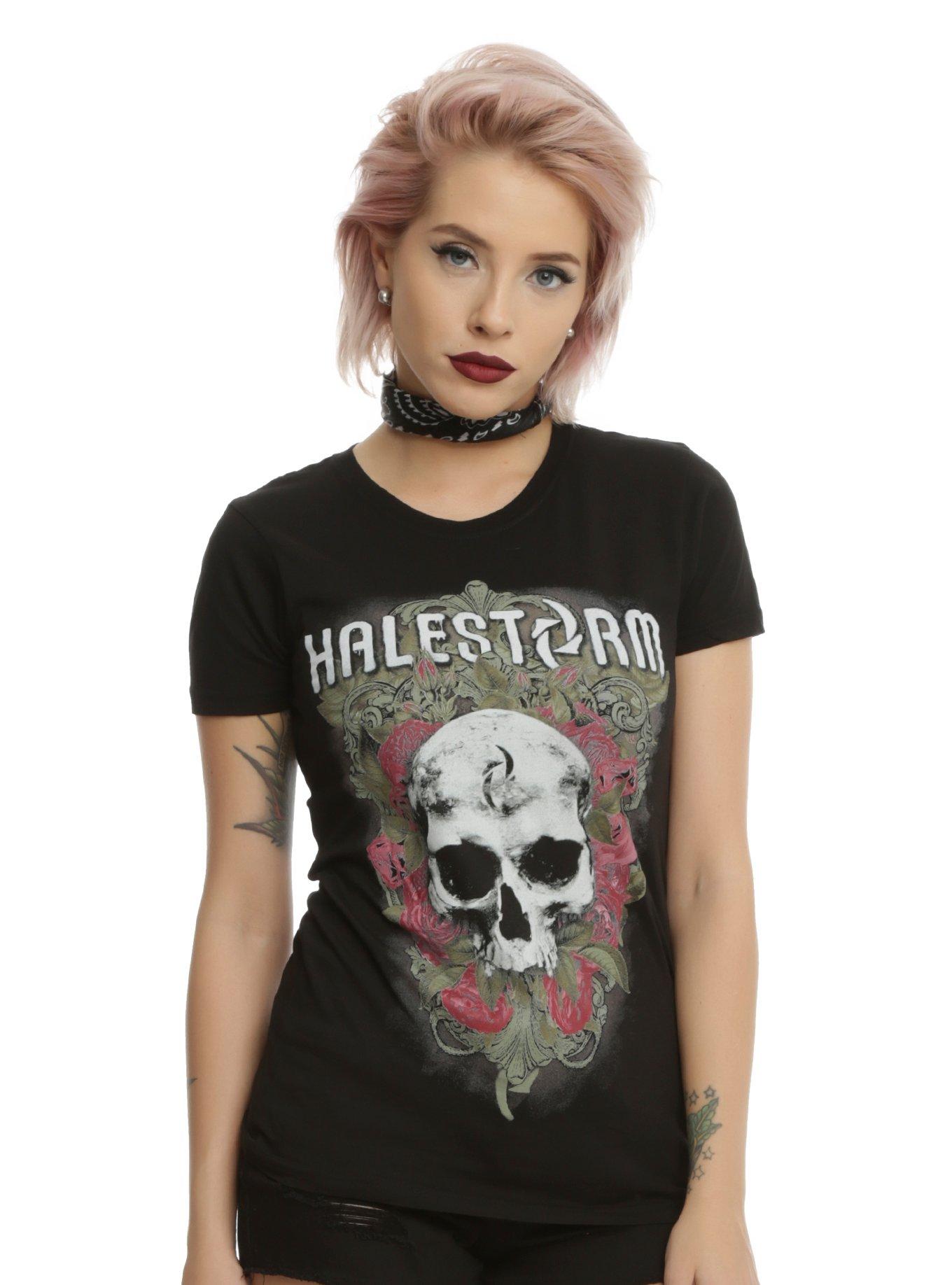 Halestorm Floral Skull Girls T-Shirt, BLACK, hi-res