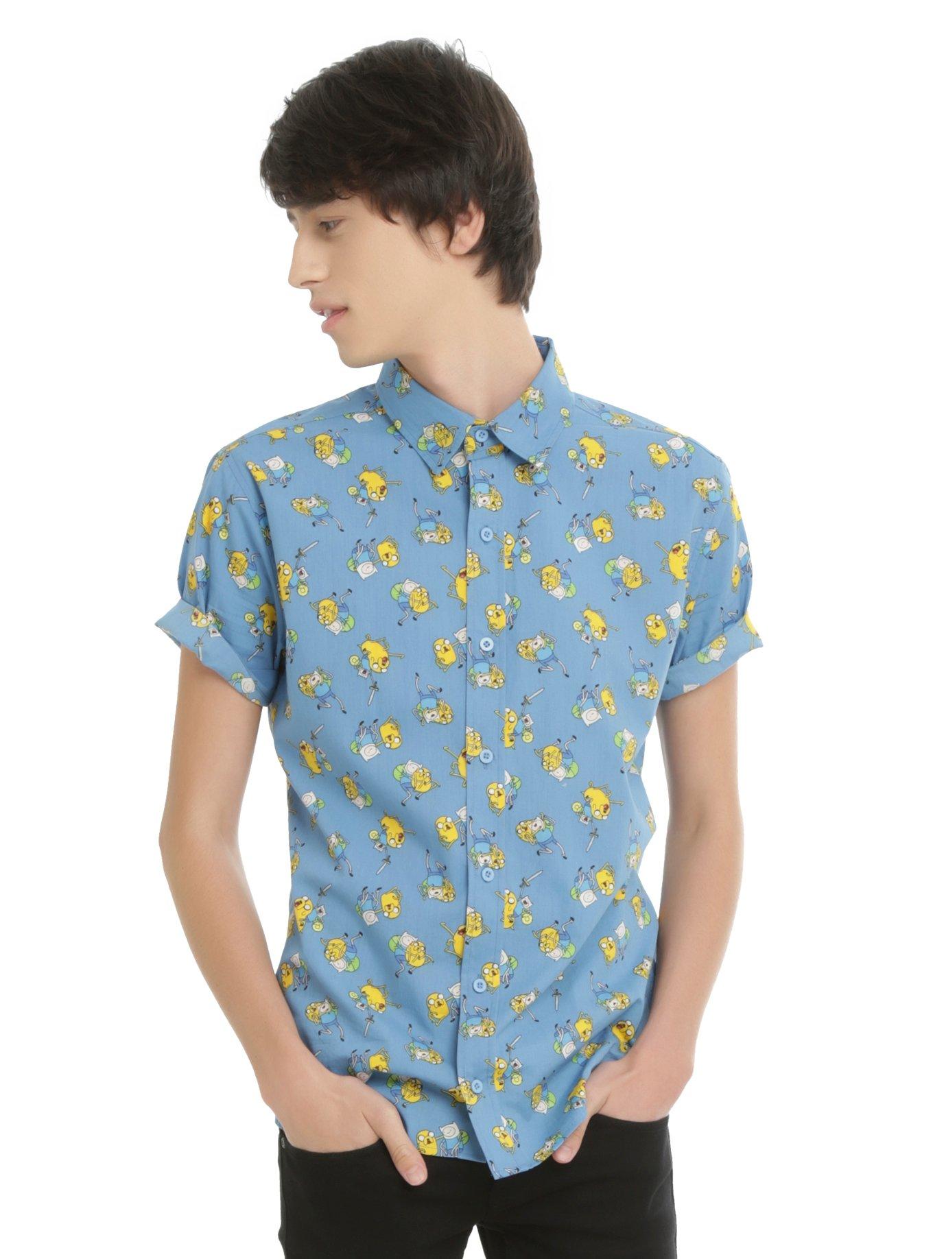 Cartoon Network Adventure Time Finn & Jake Short-Sleeved Woven Button-Up, BLUE, hi-res