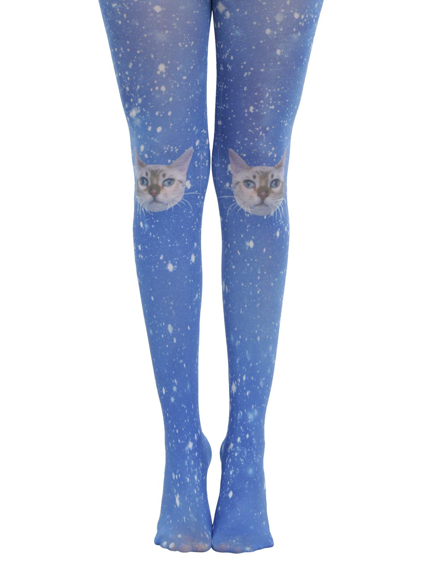 Blackheart Cat Knee Blue Galaxy Tights, , hi-res