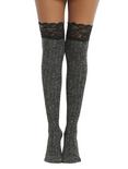 Blackheart Black Lace Cuff Grey Sweater Over-The-Knee Socks, , hi-res