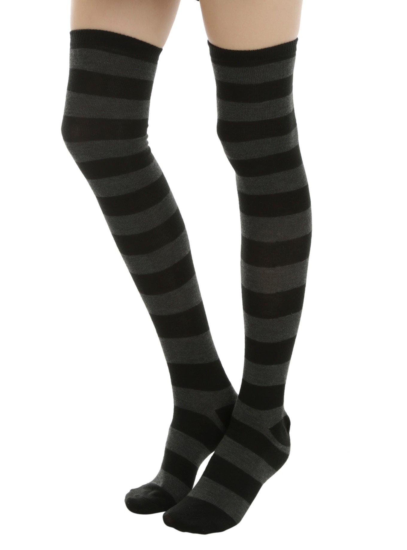 Blackheart Grey & Black Stripe Over-The-Knee Socks