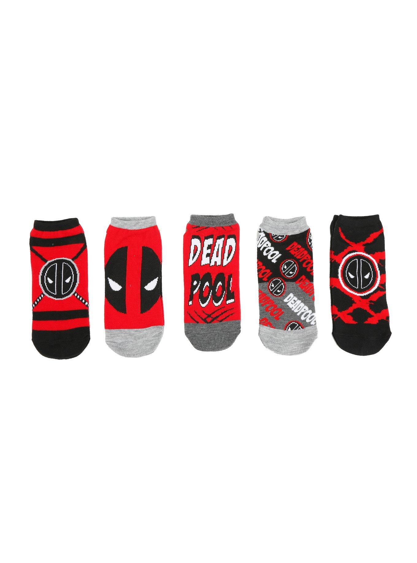 Marvel Deadpool Logos No-Show Socks 5 Pair, , hi-res