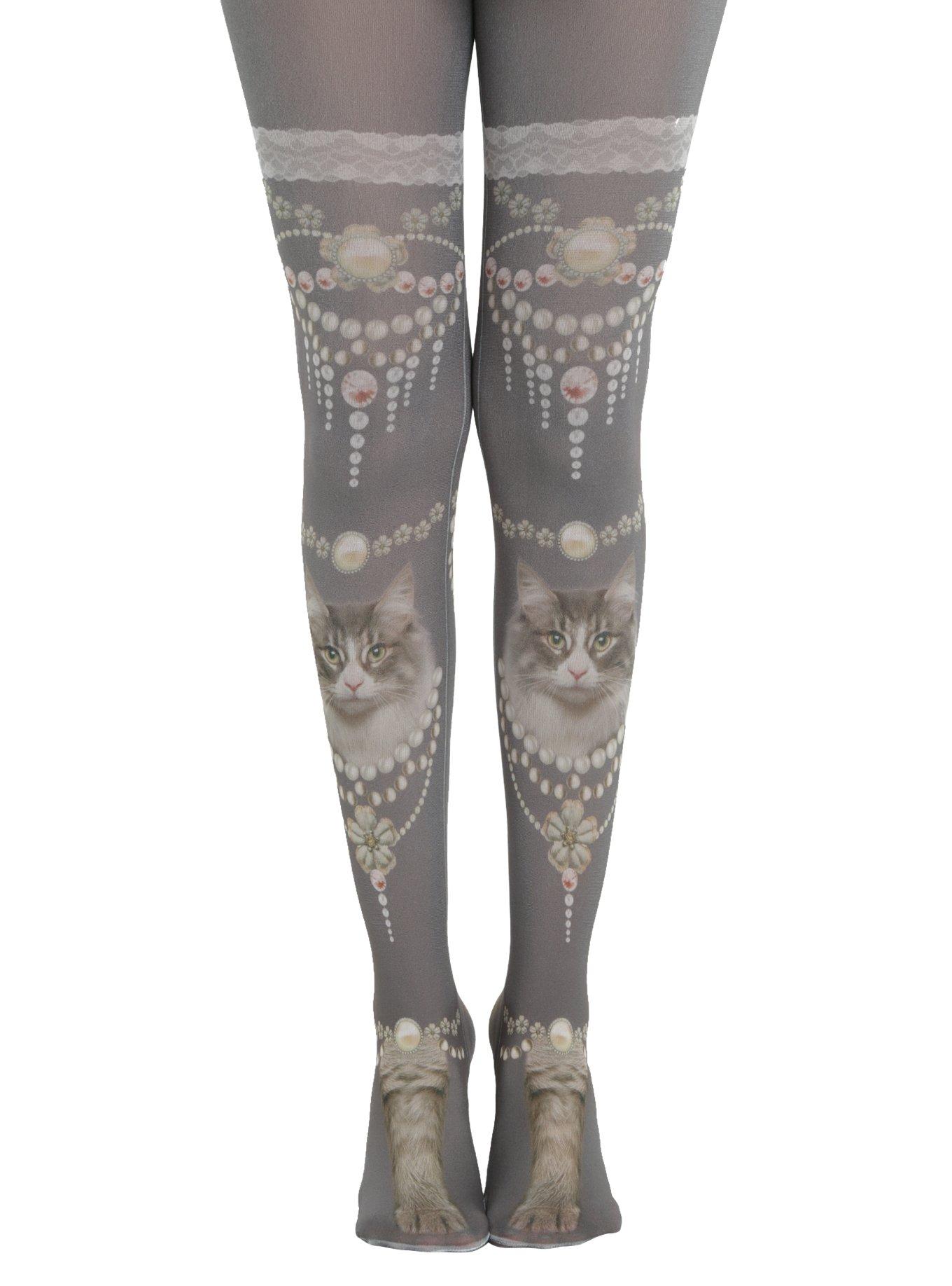 Blackheart Grey Pearl & Cat Tights, GREY, hi-res