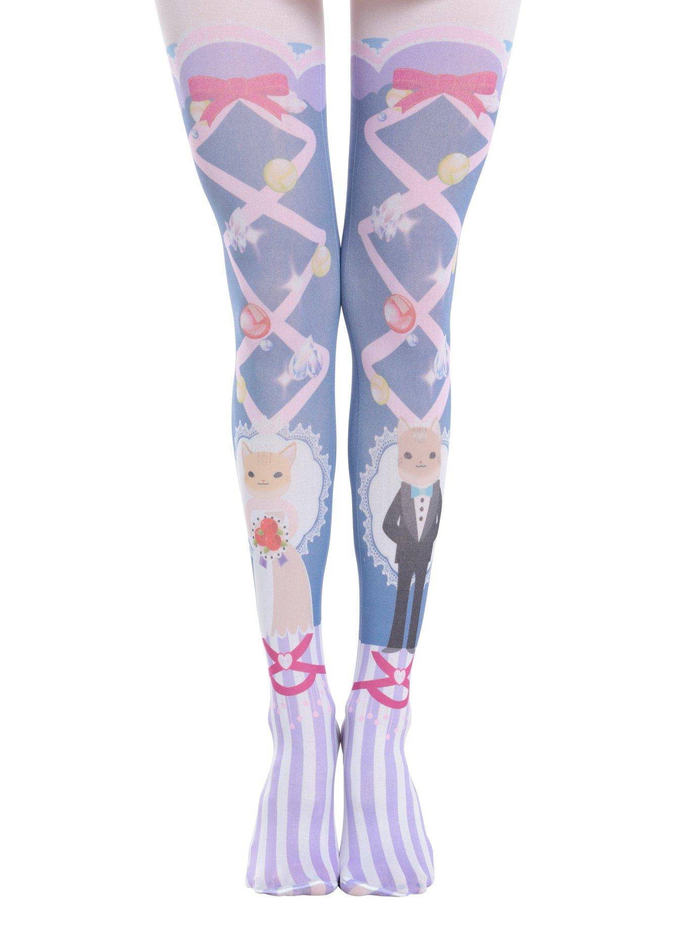 Blackheart Lolita Wedding Cats Tights, BLACK, hi-res