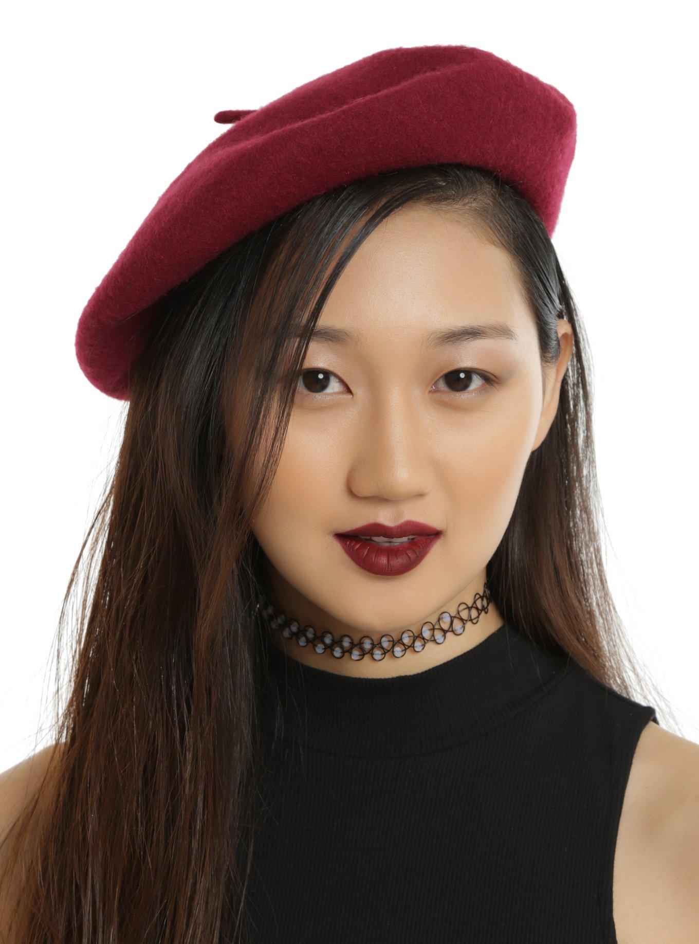 Maroon Wool Felt Beret, , hi-res