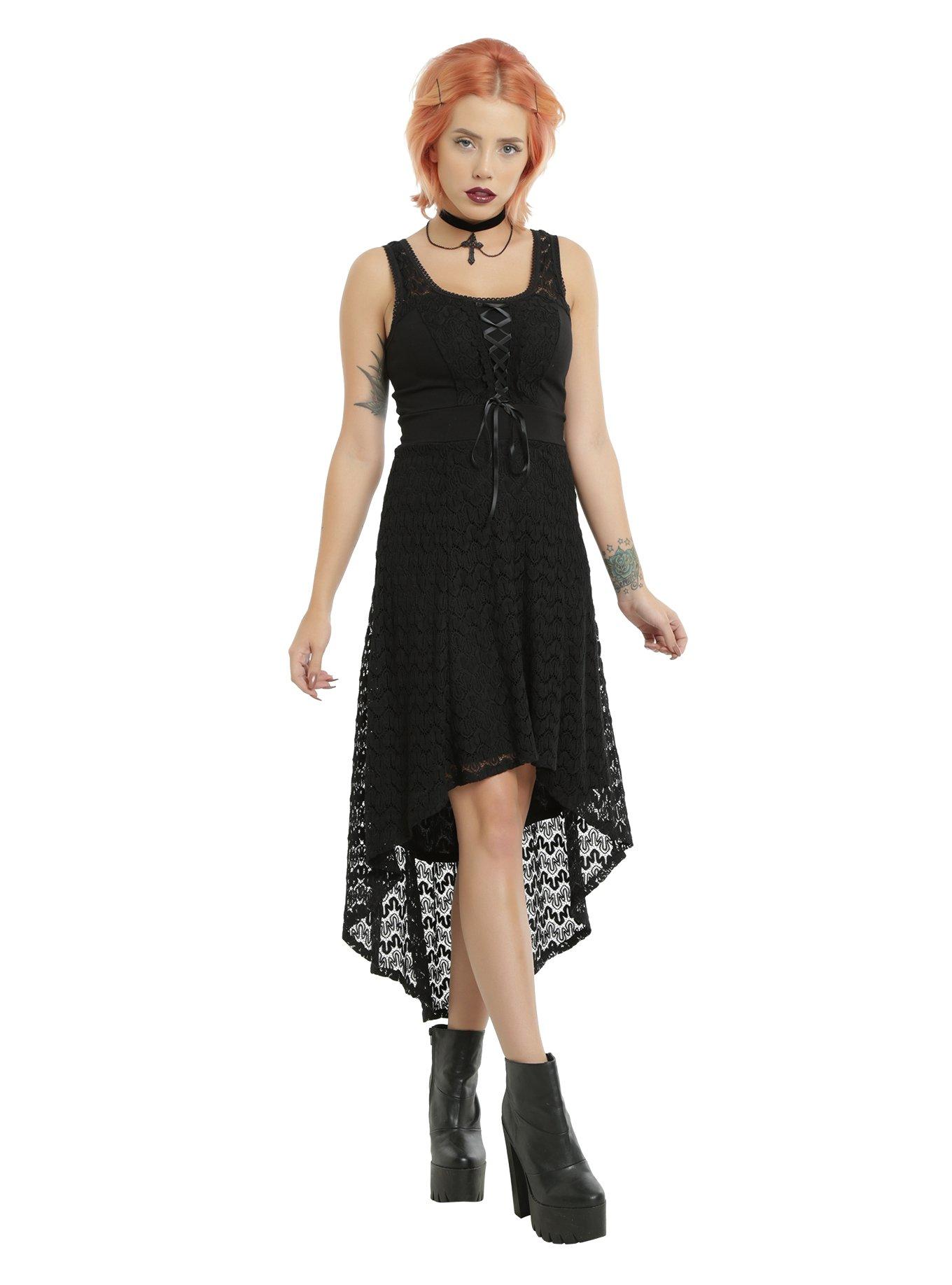 Royal Bones By TRIPP Black Sleeveless Crochet Hi-Low Dress, BLACK, hi-res