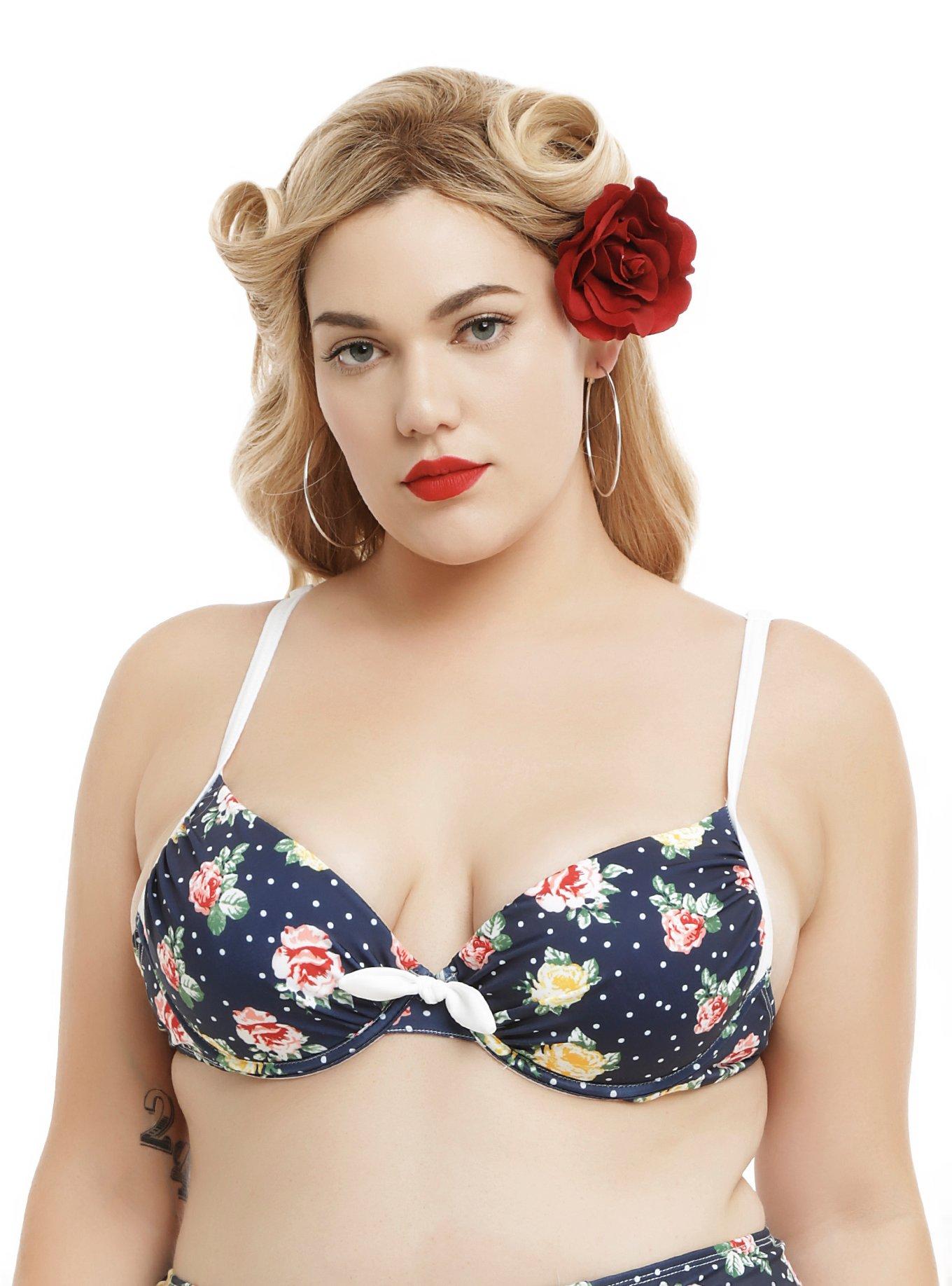 Hell Bunny Emma Swim Top Plus Size, BLUE, hi-res