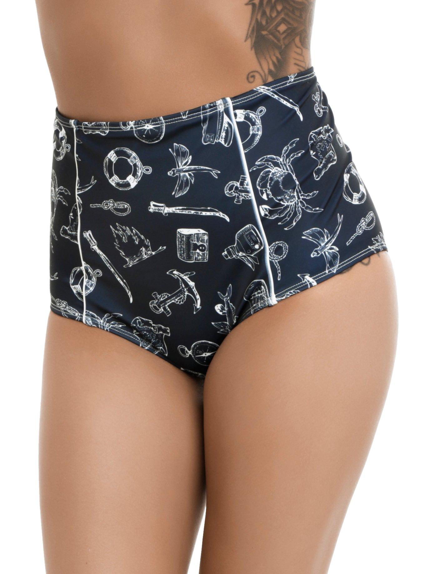 Hell Bunny Marin Swim Bottoms, BLUE, hi-res