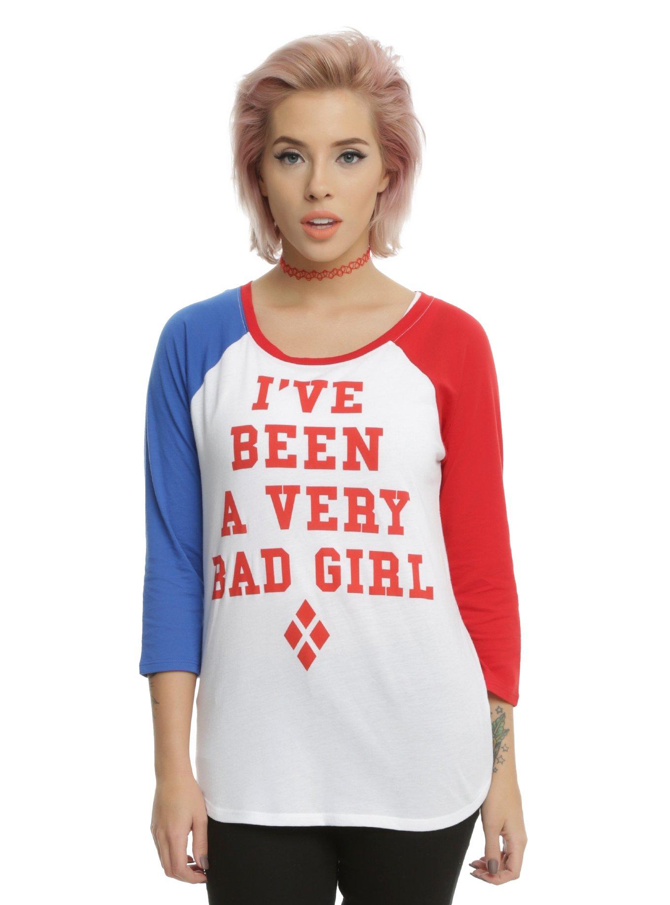 DC Comics Suicide Squad Harley Quinn Bad Girl Girls Raglan, WHITE, hi-res