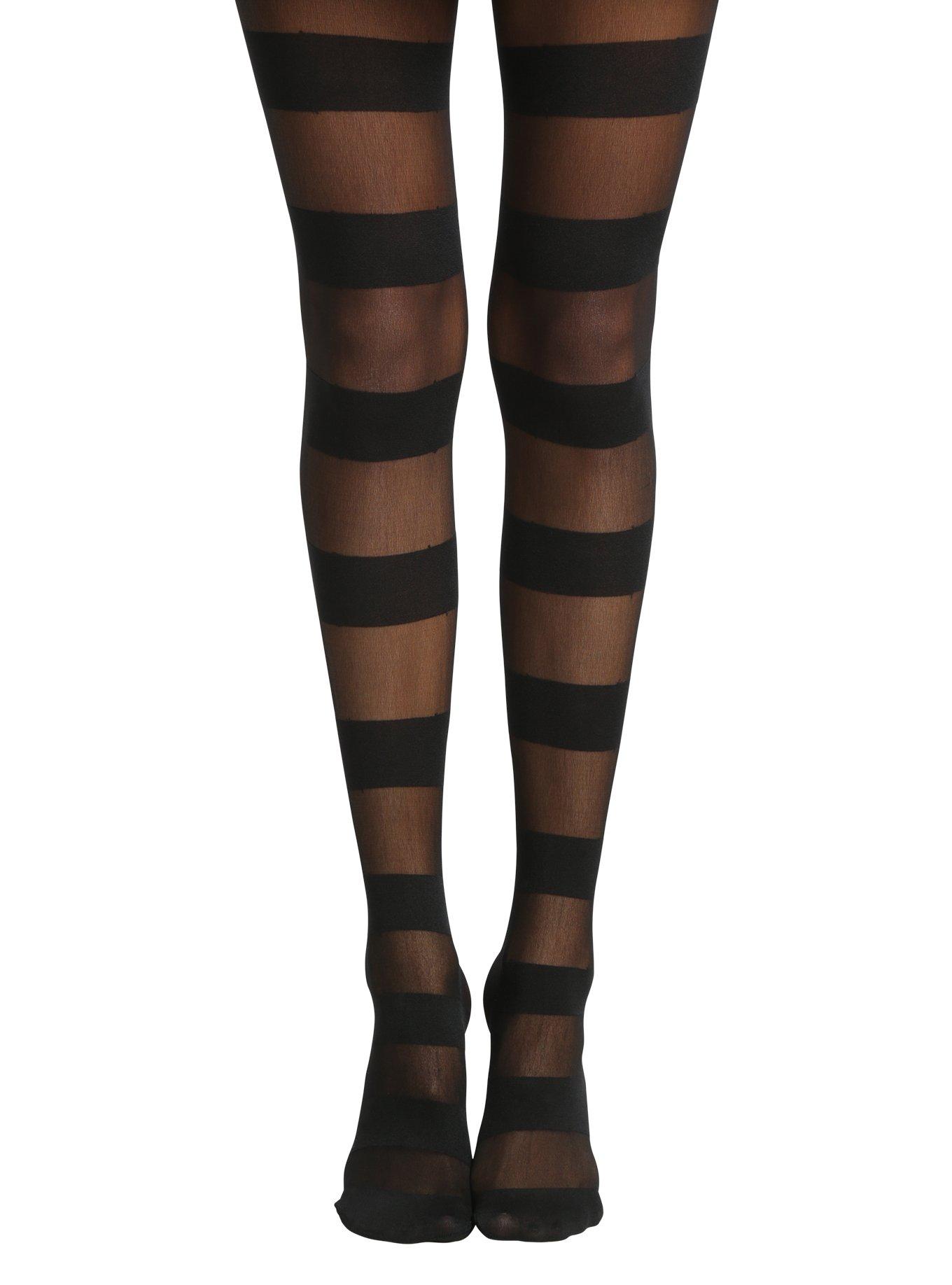 Demonia Sheer Striped Tights - Black/White