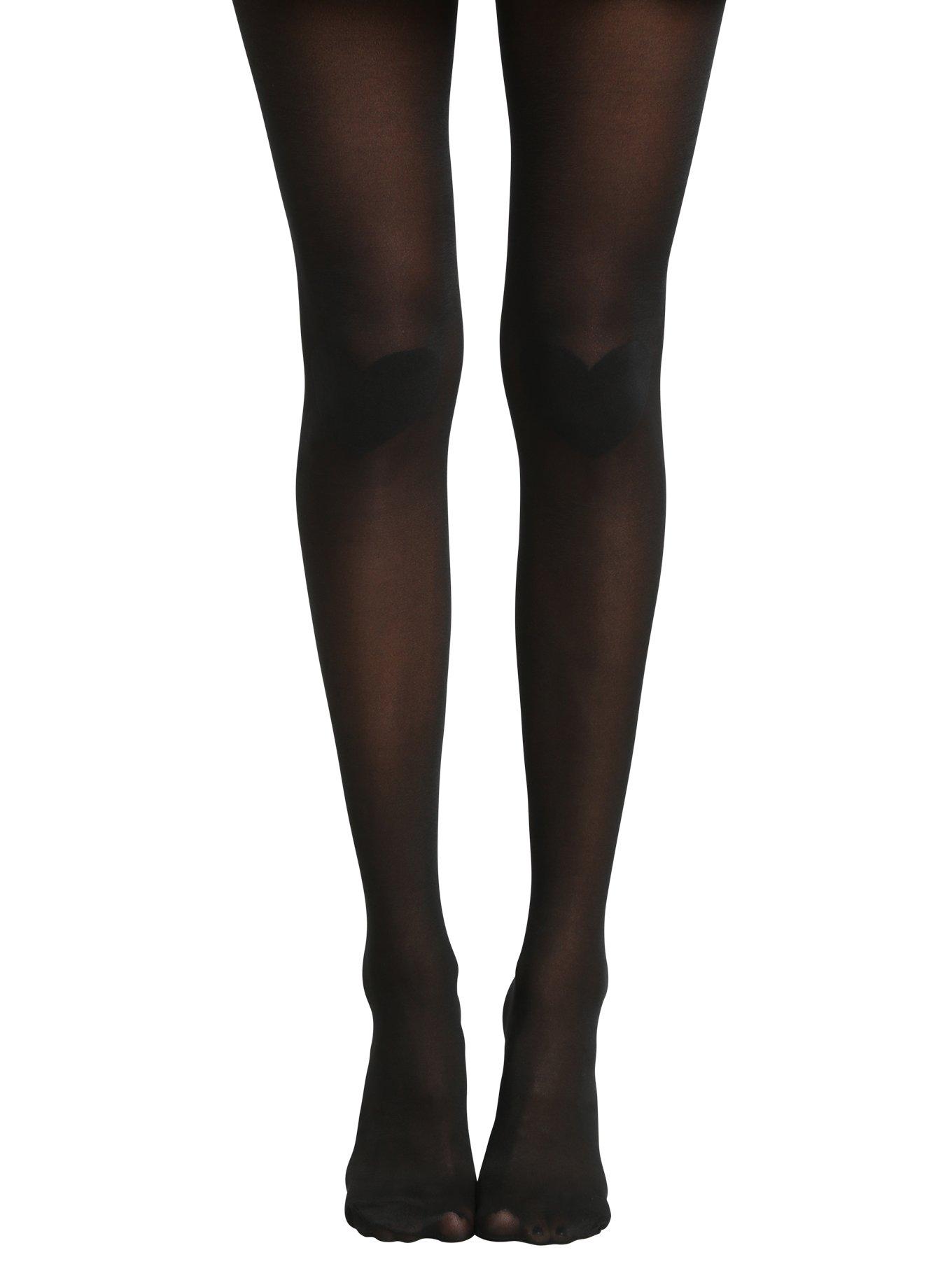 Blackheart Heart Knees Sheer Tight, BLACK, hi-res