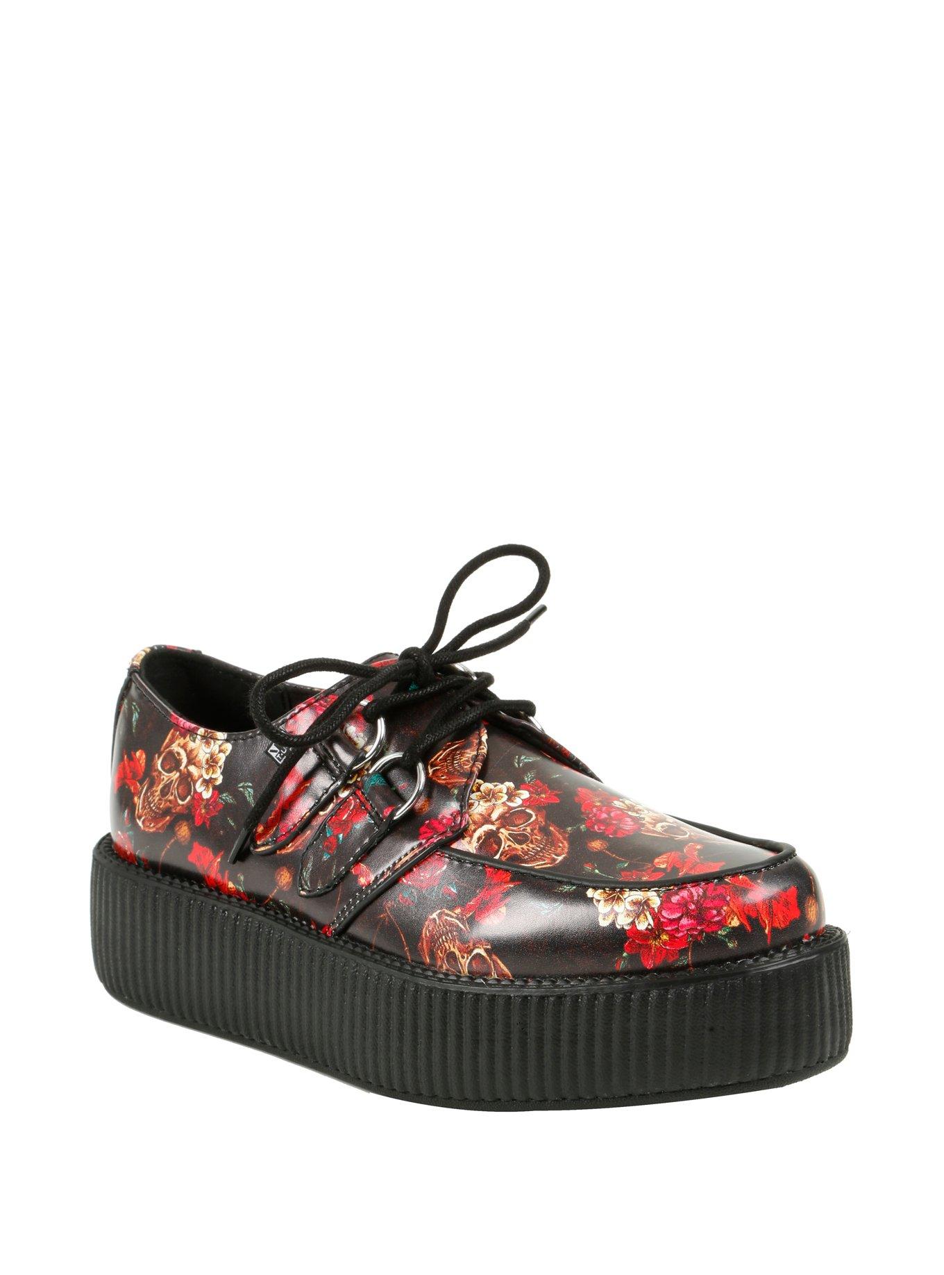 T.U.K. Black & Red Rose Skull Creepers, BLACK, hi-res