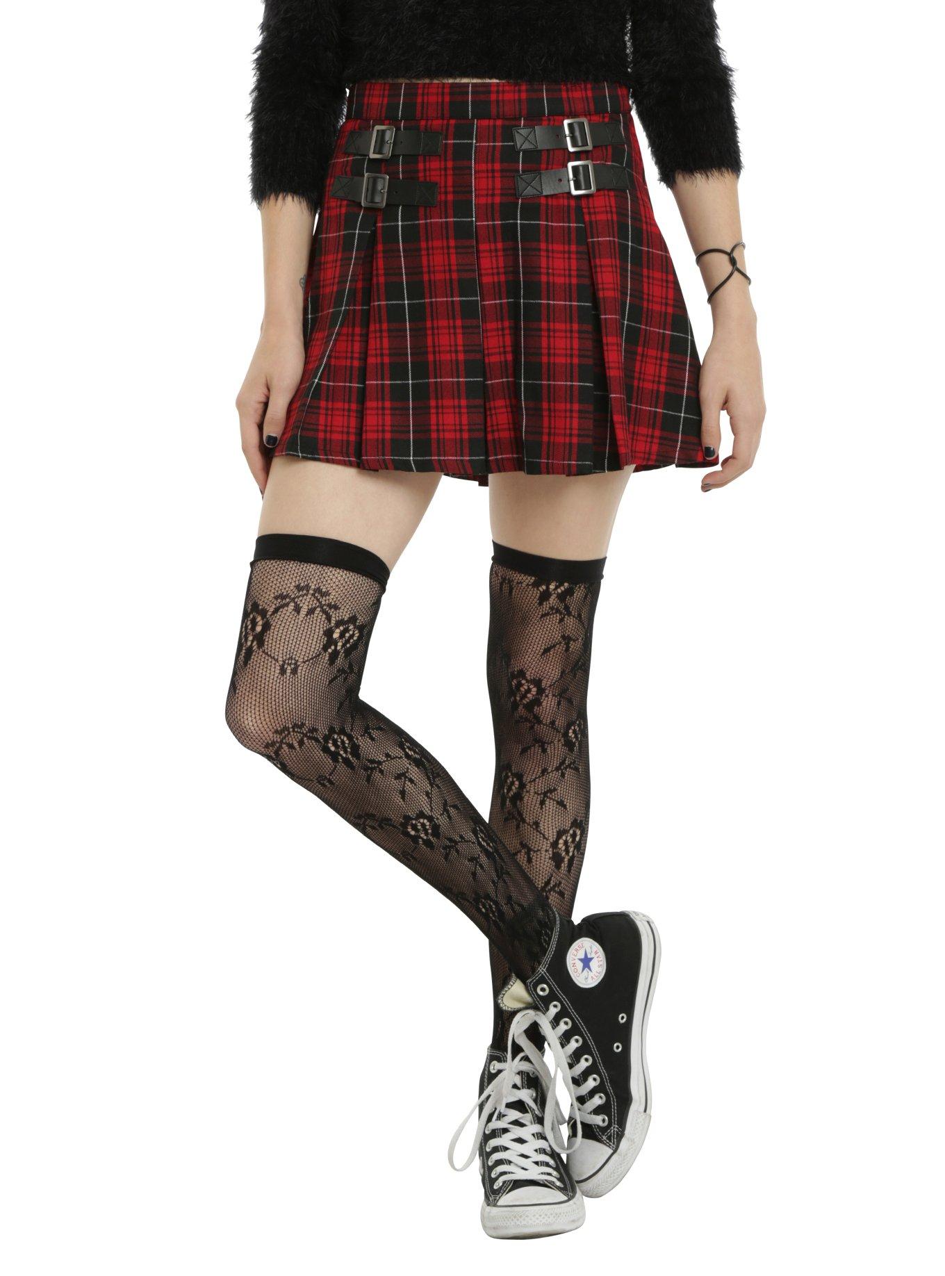 Red & Black Plaid Buckle Skirt | Hot Topic